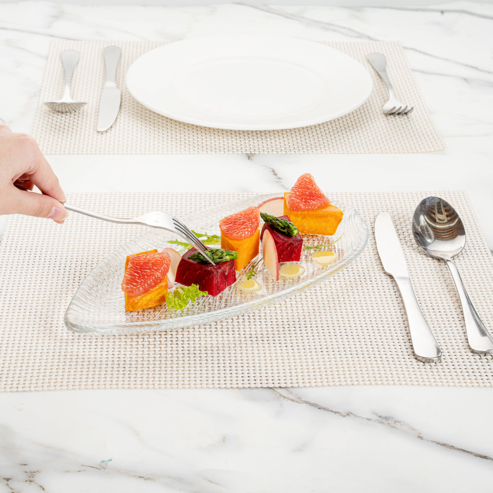 Vetri Clear Glass Leaf Serving Plate - 11 3/4" x 5 1/2" x 3/4" - 6 count box