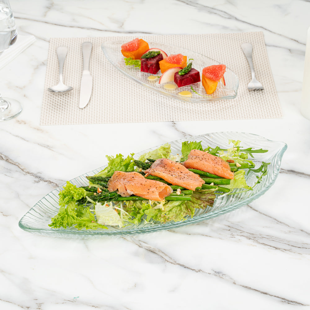 Vetri Clear Glass Leaf Serving Plate - 17" x 7 3/4" x 1 1/4" - 6 count box