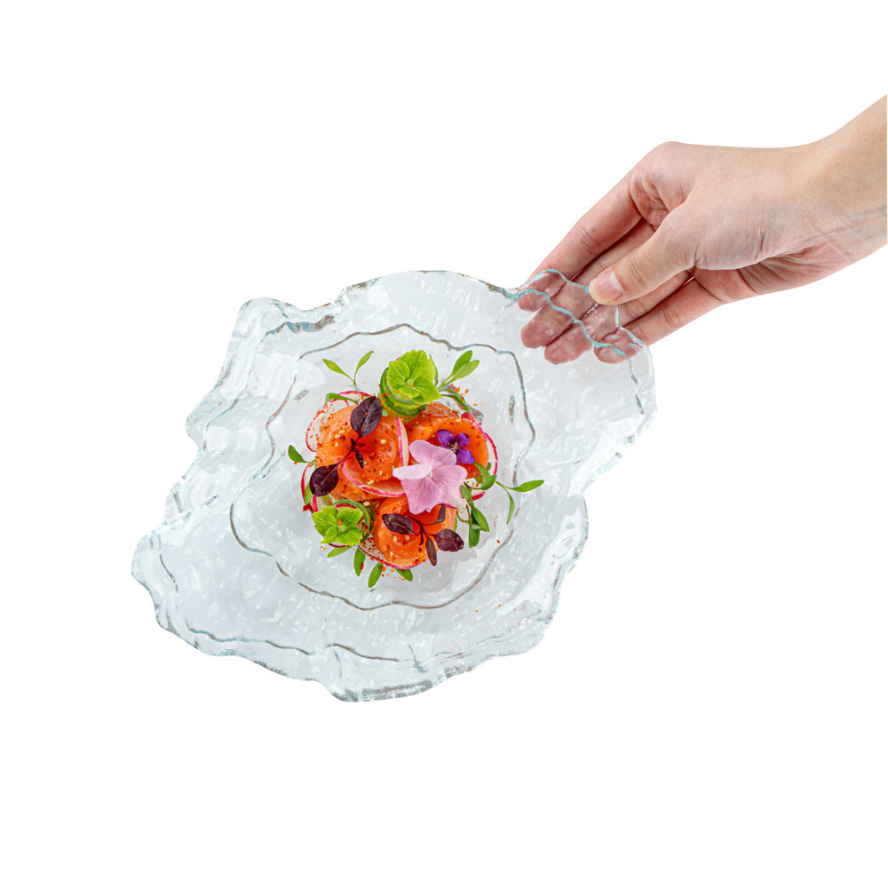 Vetri Abstract Clear Glass Seashell Serving Plate - 8 3/4" x 6 3/4" x 1 3/4" - 6 count box