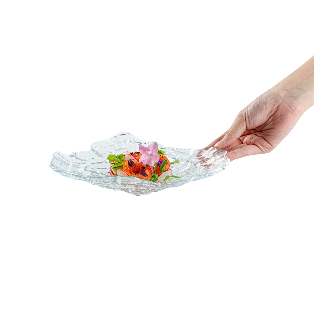 Vetri Abstract Clear Glass Seashell Serving Plate - 8 3/4" x 6 3/4" x 1 3/4" - 6 count box