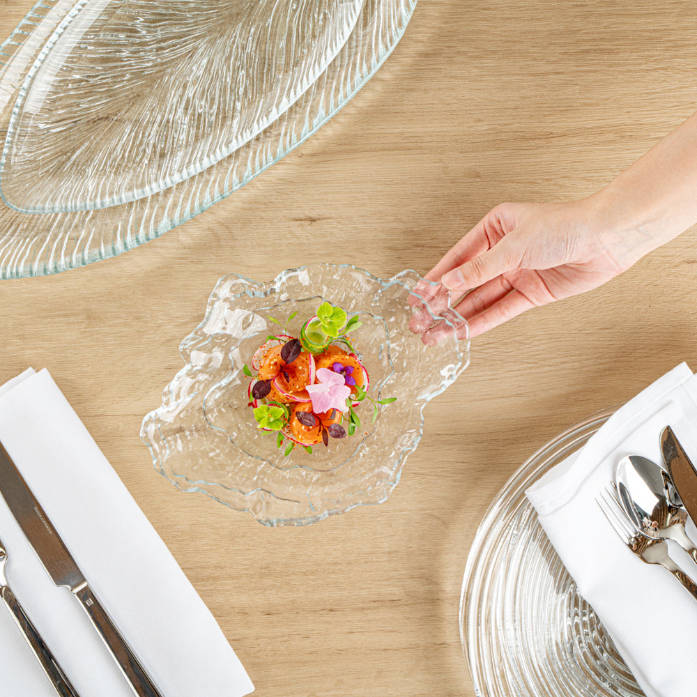 Vetri Abstract Clear Glass Seashell Serving Plate - 8 3/4" x 6 3/4" x 1 3/4" - 6 count box