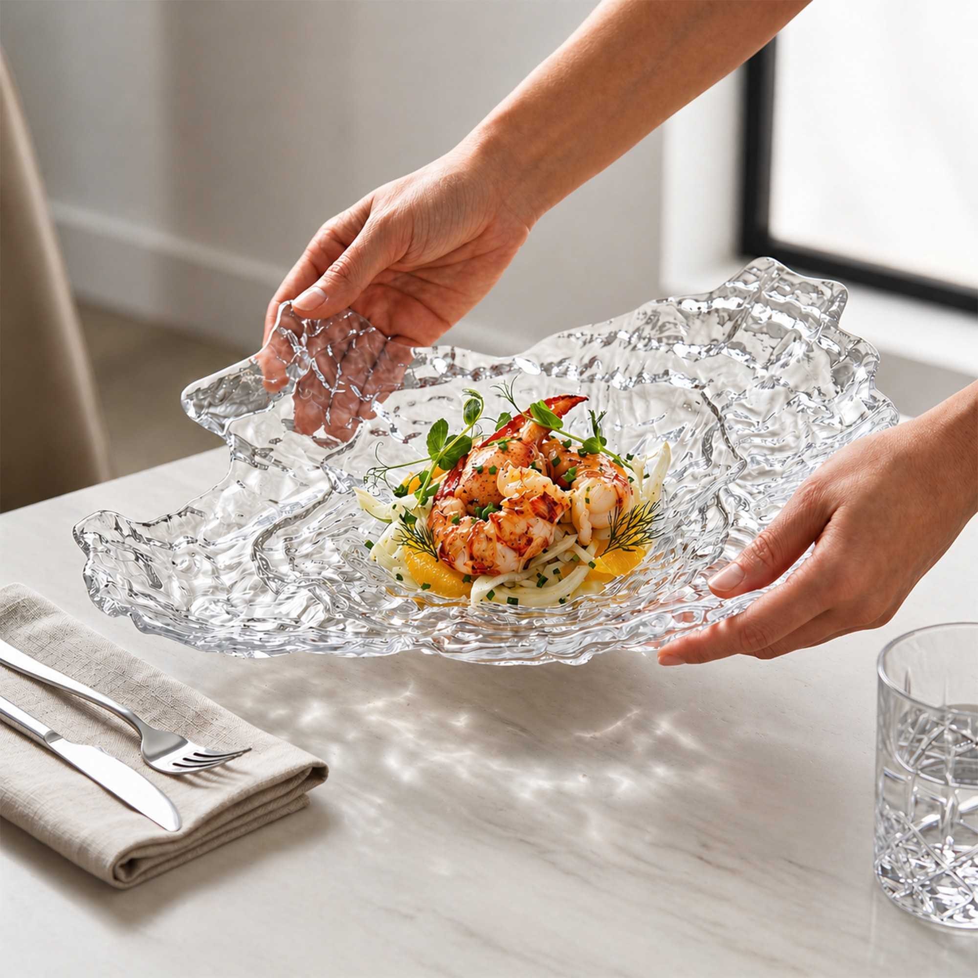 Vetri Abstract Clear Glass Seashell Serving Plate - 15" x 11 1/2" x 2 3/4" - 1 count box
