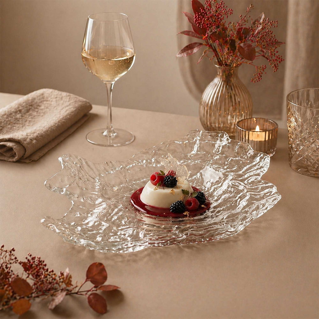 Vetri Abstract Clear Glass Seashell Serving Plate - 15" x 11 1/2" x 2 3/4" - 6 count box