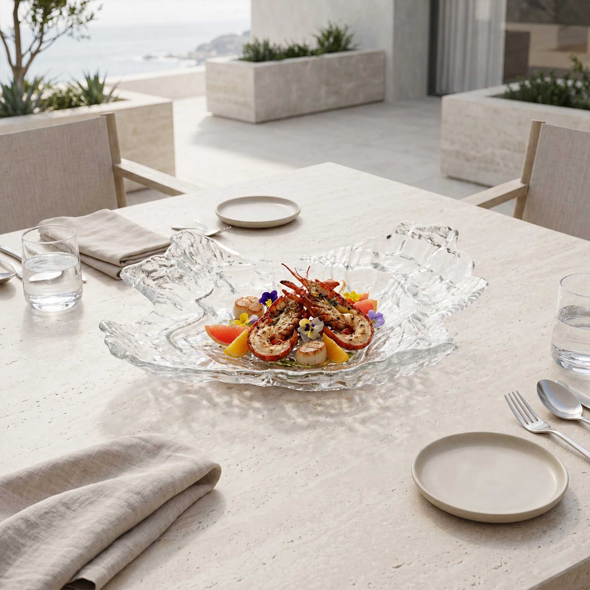 Vetri Abstract Clear Glass Seashell Serving Plate - 18" x 13 1/2" x 3 3/4" - 1 count box
