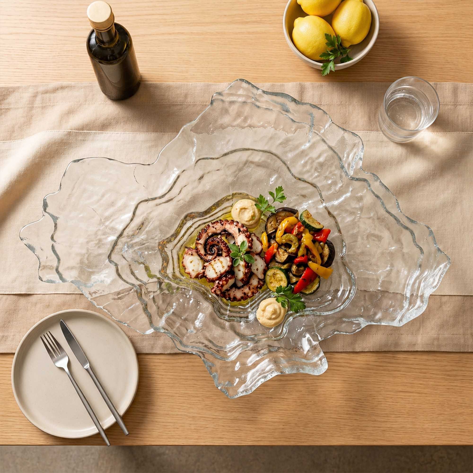 Vetri Abstract Clear Glass Seashell Serving Plate - 18" x 13 1/2" x 3 3/4" - 4 count box