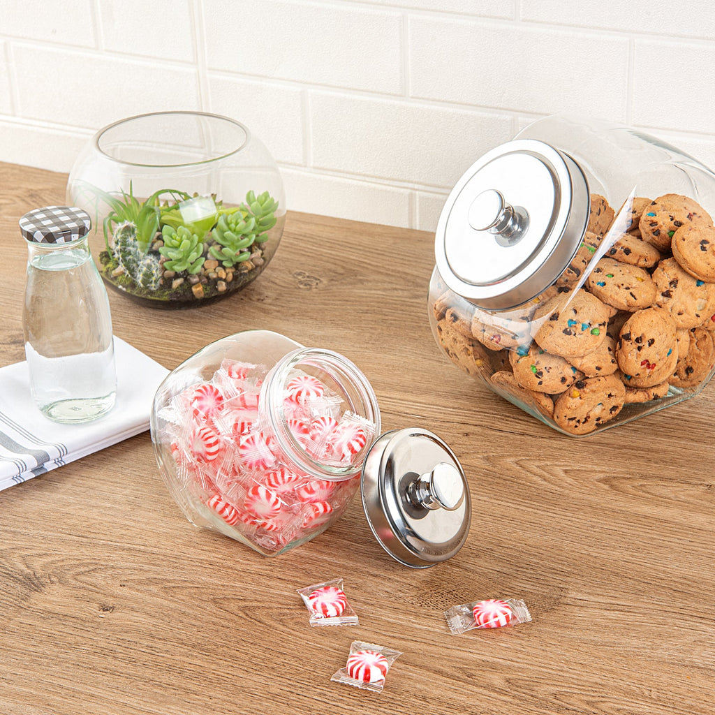 Vetri 0.3 gal Glass Penny Jar - with Chrome Lid - 3 1/2" x 3 1/2" x 6 1/4" - 1 count box