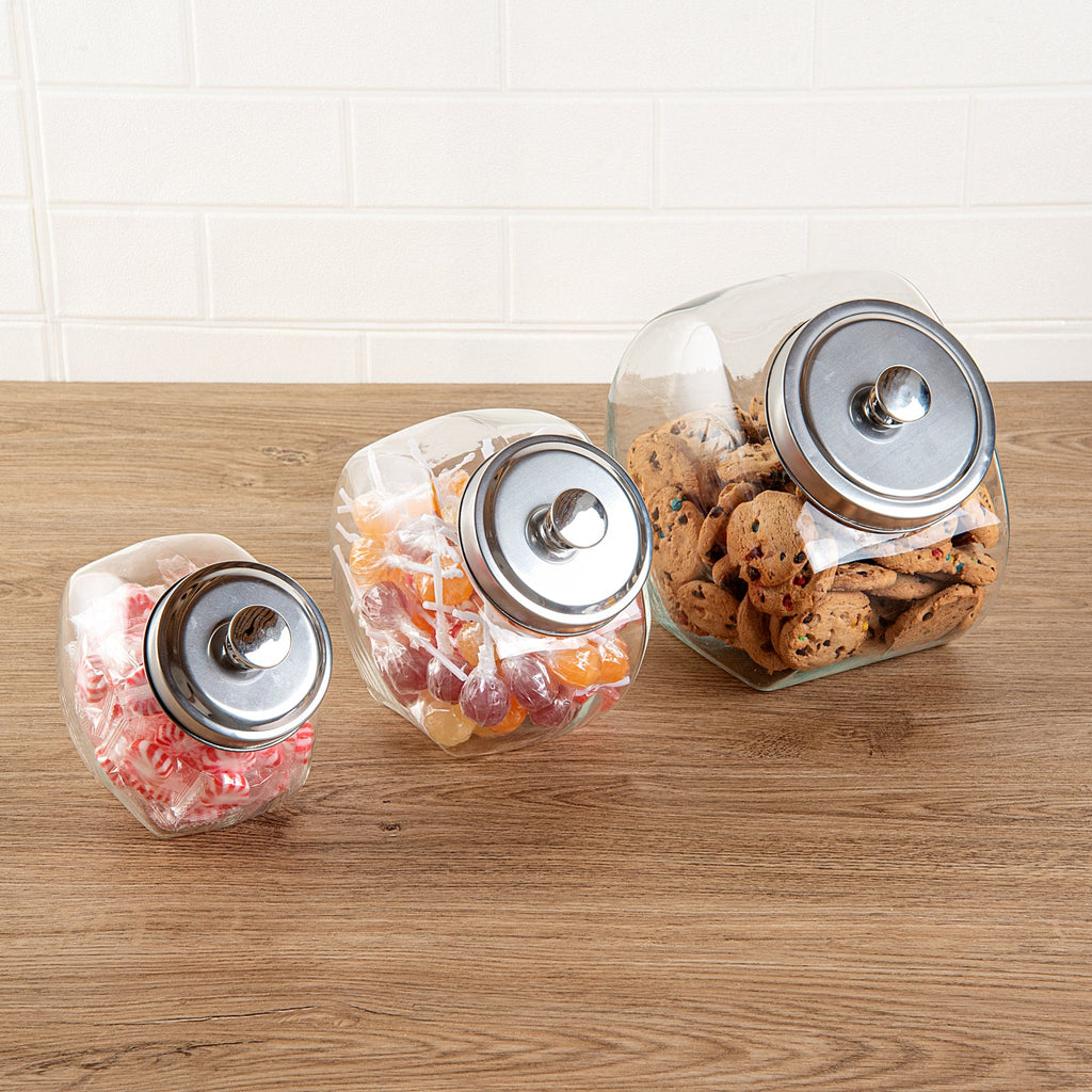 Vetri 0.3 gal Glass Penny Jar - with Chrome Lid - 3 1/2" x 3 1/2" x 6 1/4" - 1 count box