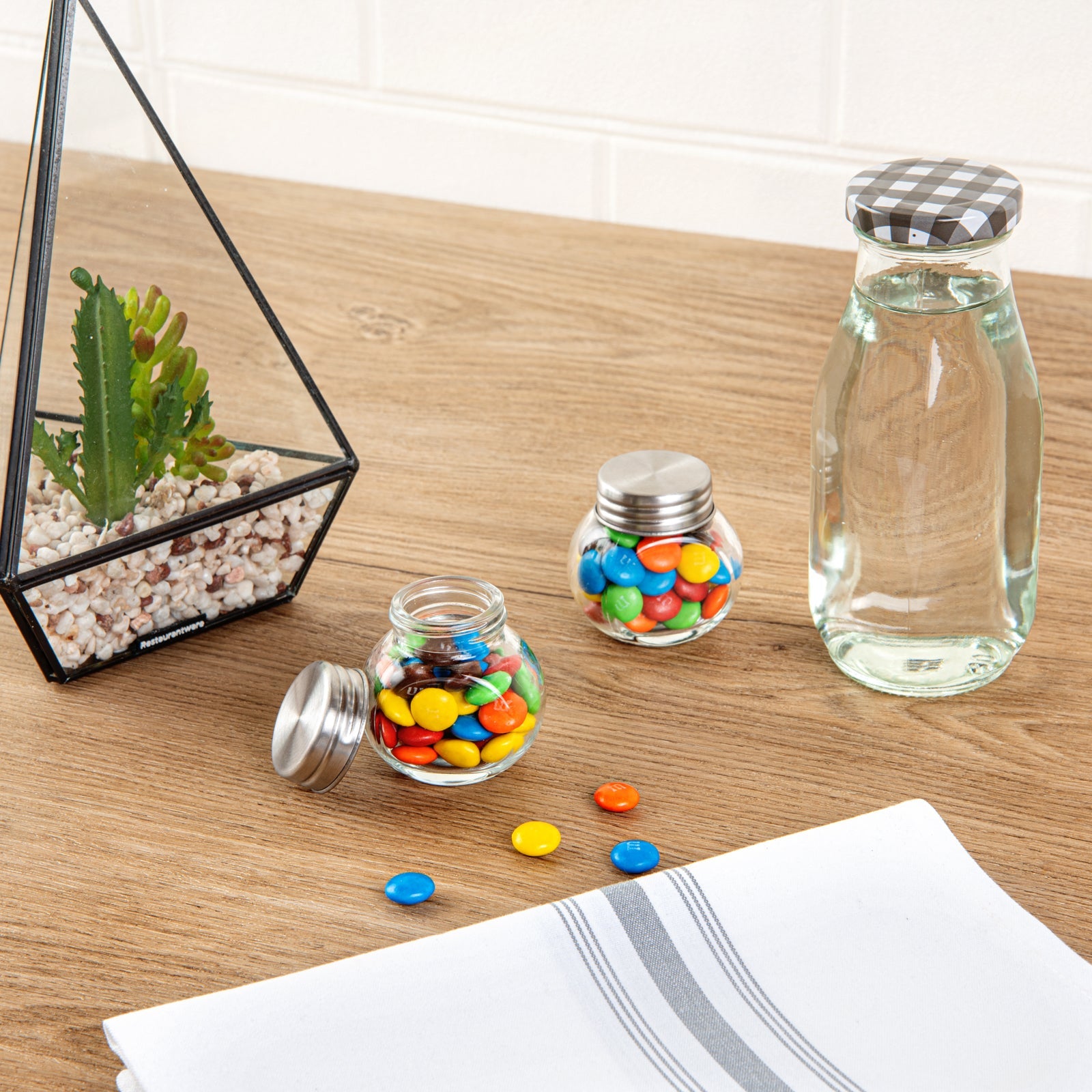 Vetri 2 oz Glass Mini Favor Jar - with Chrome Lid - 2 1/4" x 1 1/2" x 2 1/4" - 100 count box