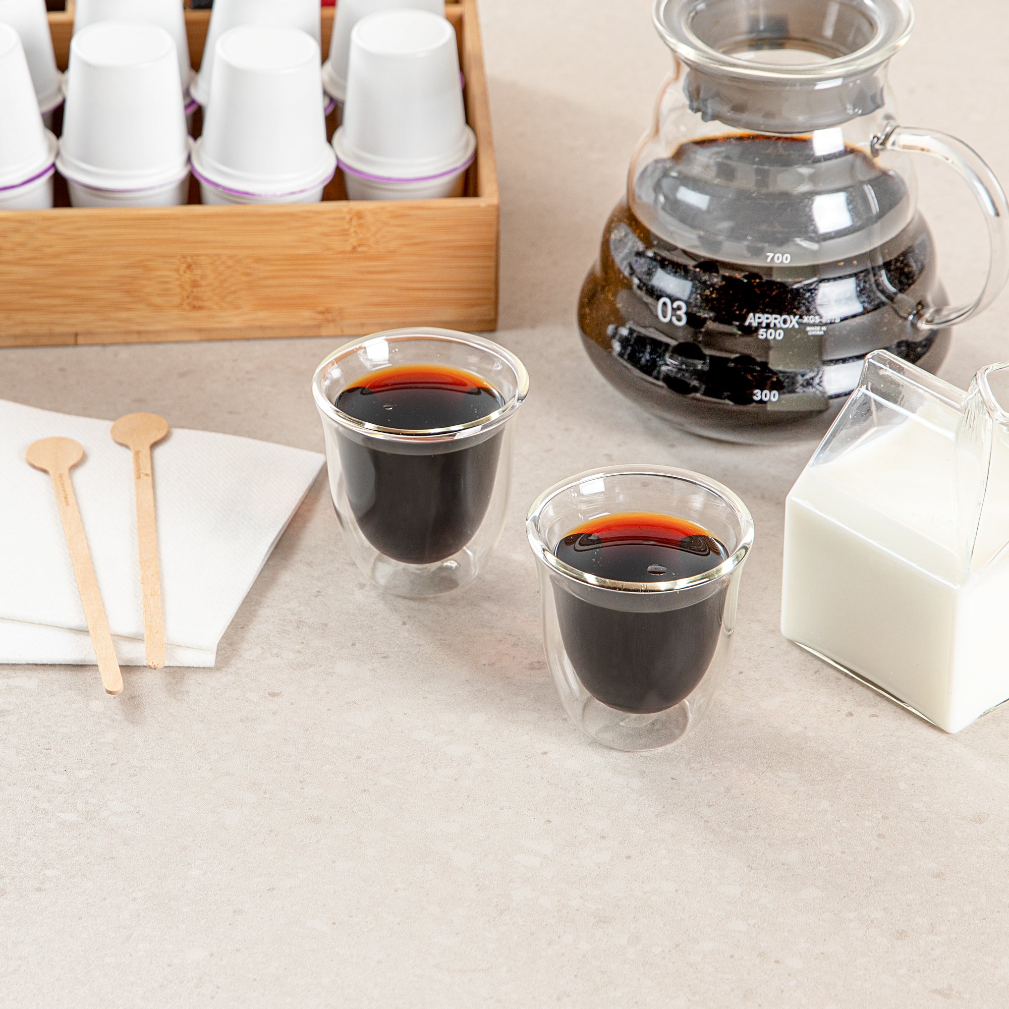 Forma Professional 3 oz Shot Glass / Espresso Cup - Double Wall, Borosilicate - 2 1/2'' x 2 1/2'' x 2 1/2'' - 2 count box
