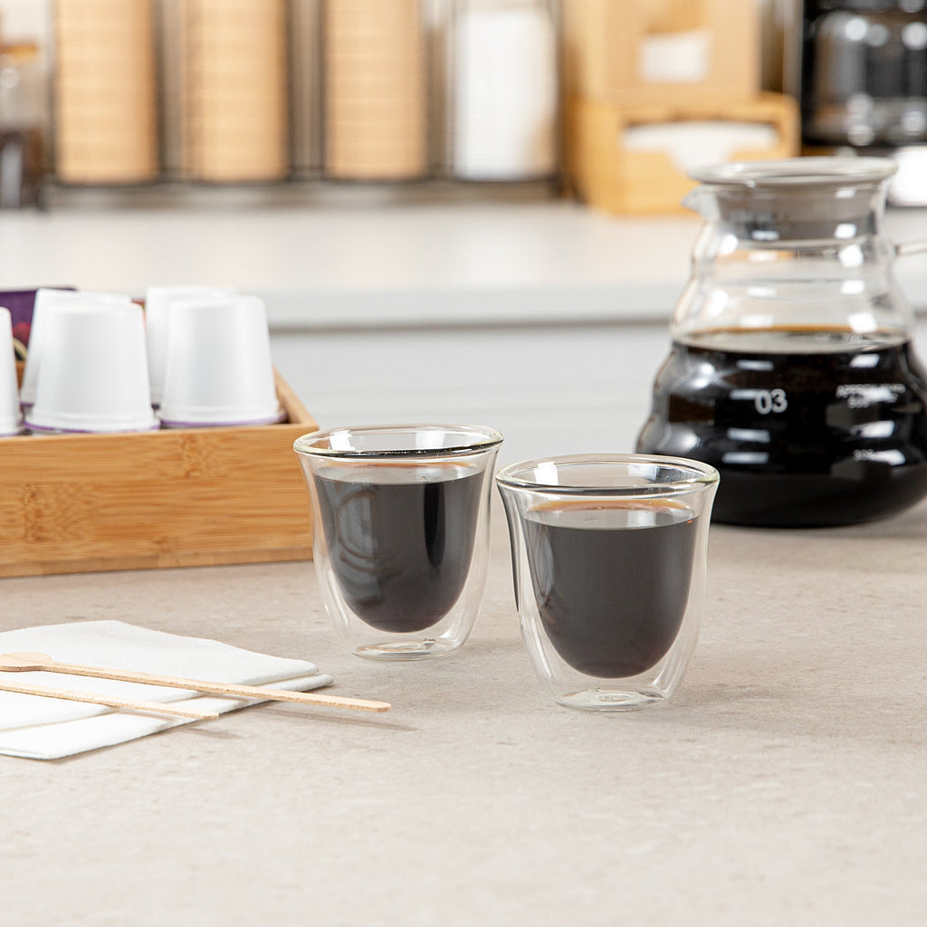 Forma Professional 3 oz Shot Glass / Espresso Cup - Double Wall, Borosilicate - 2 1/2'' x 2 1/2'' x 2 1/2'' - 12 count box