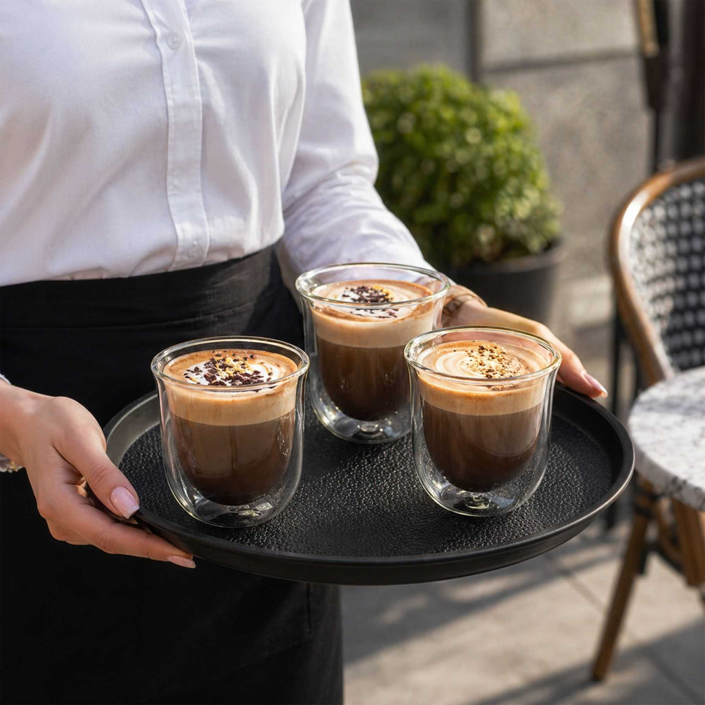 Forma Professional 7 oz Glass Coffee Cup - Double Wall, Borosilicate - 3 1/2'' x 3 1/2'' x 3 3/4'' - 12 count box