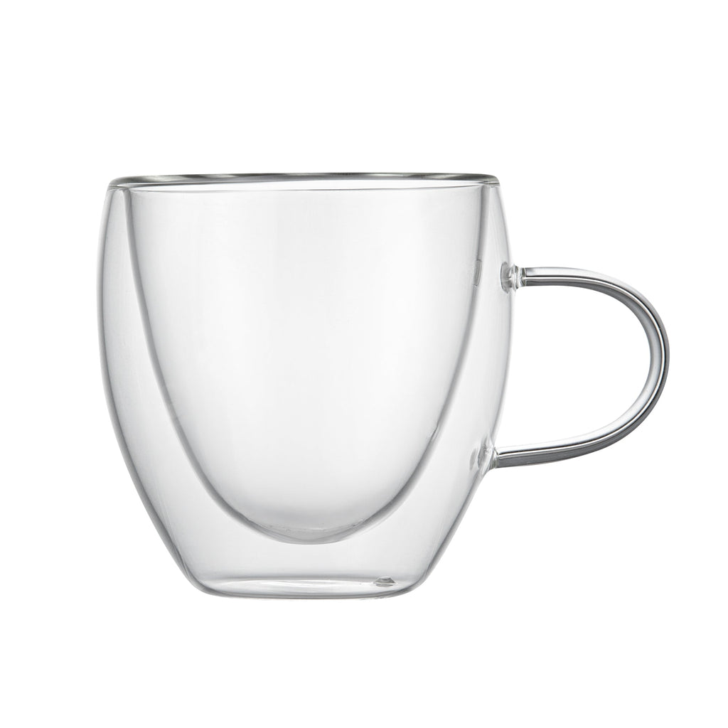 Forma Professional 5 oz Glass Coffee Cup - Double Wall, Borosilicate, with Handle - 2 1/2'' x 2 1/2'' x 3 1/4'' - 2 count box