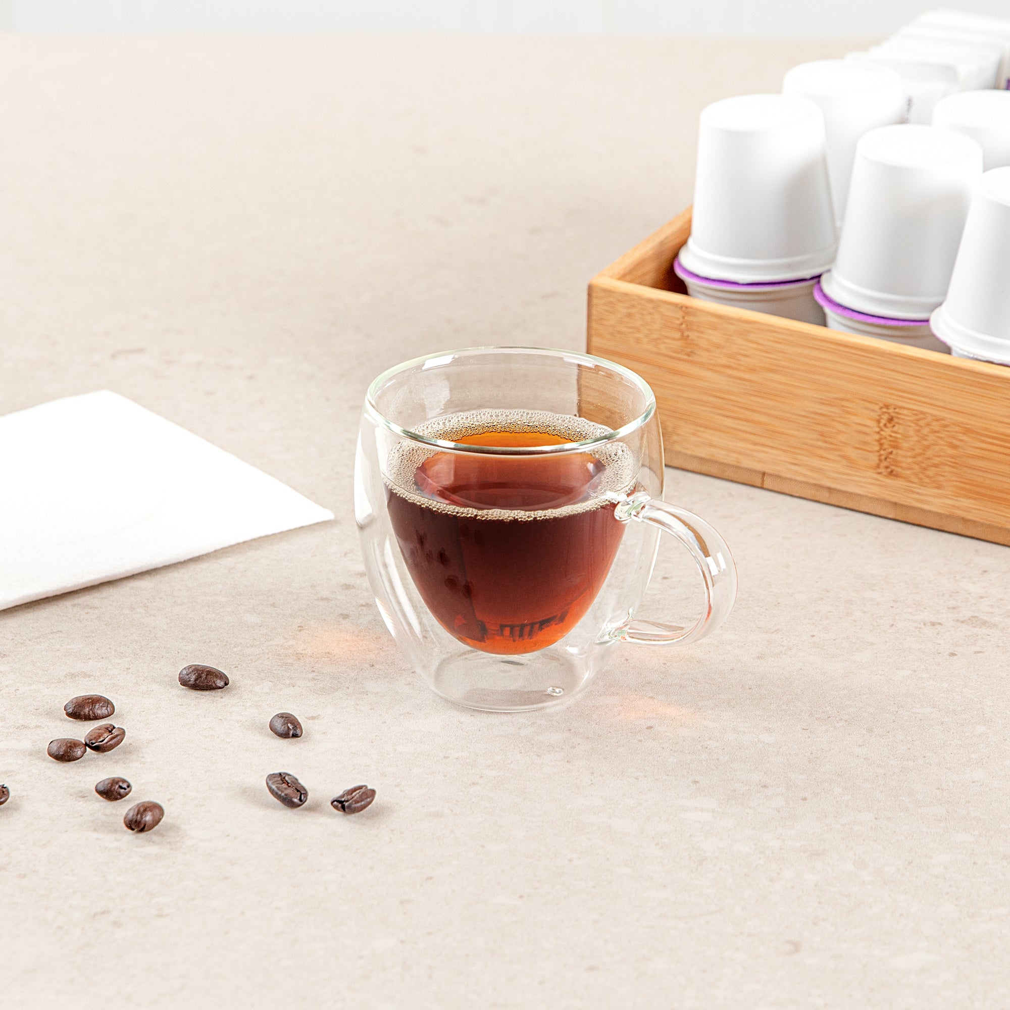 Forma Professional 5 oz Glass Coffee Cup - Double Wall, Borosilicate, with Handle - 2 1/2'' x 2 1/2'' x 3 1/4'' - 12 count box