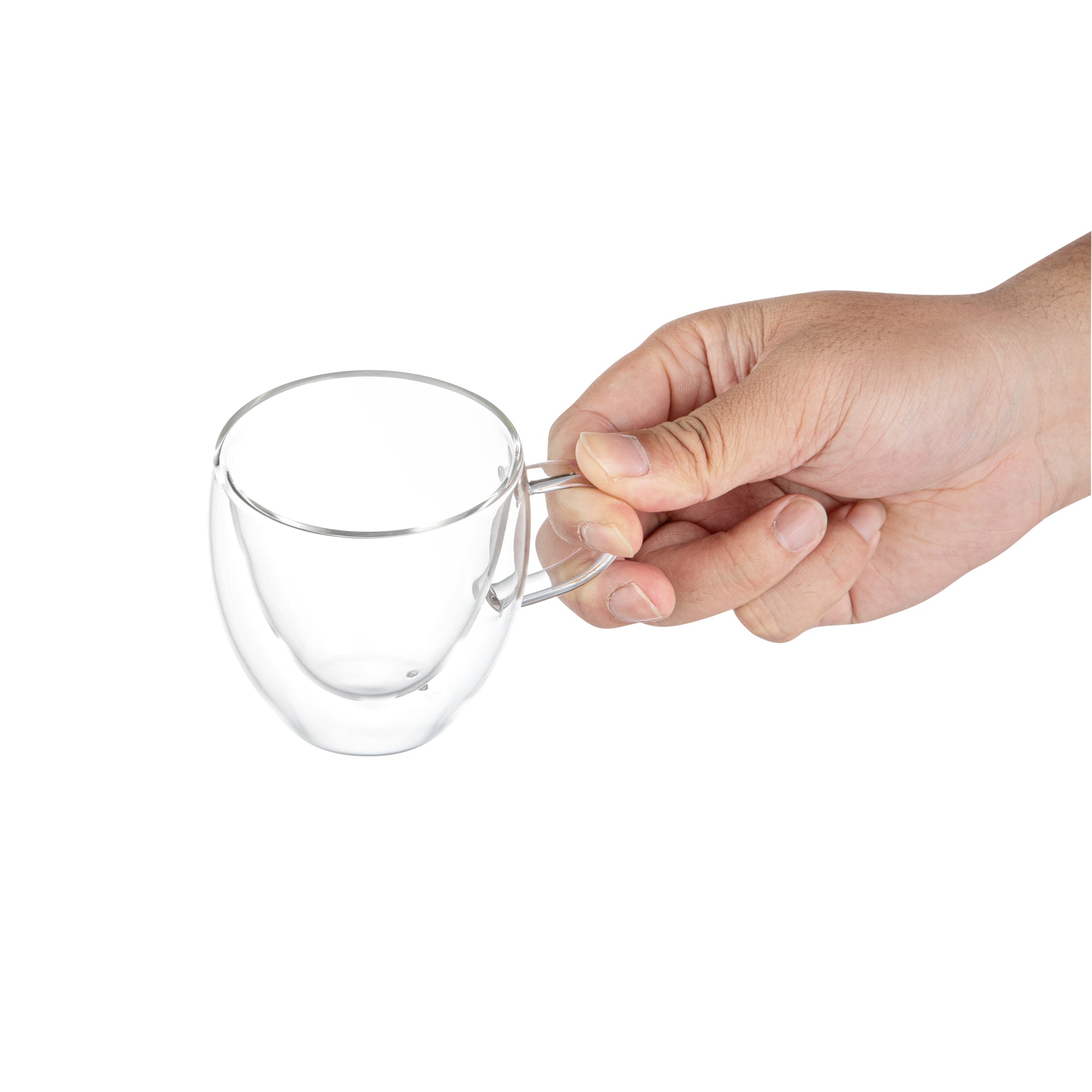Forma Professional 5 oz Glass Coffee Cup - Double Wall, Borosilicate, with Handle - 2 1/2'' x 2 1/2'' x 3 1/4'' - 12 count box