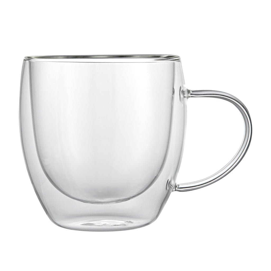 Forma Professional 8 oz Glass Coffee Cup - Double Wall, Borosilicate, with Handle - 3'' x 3'' x 3 1/2'' - 2 count box