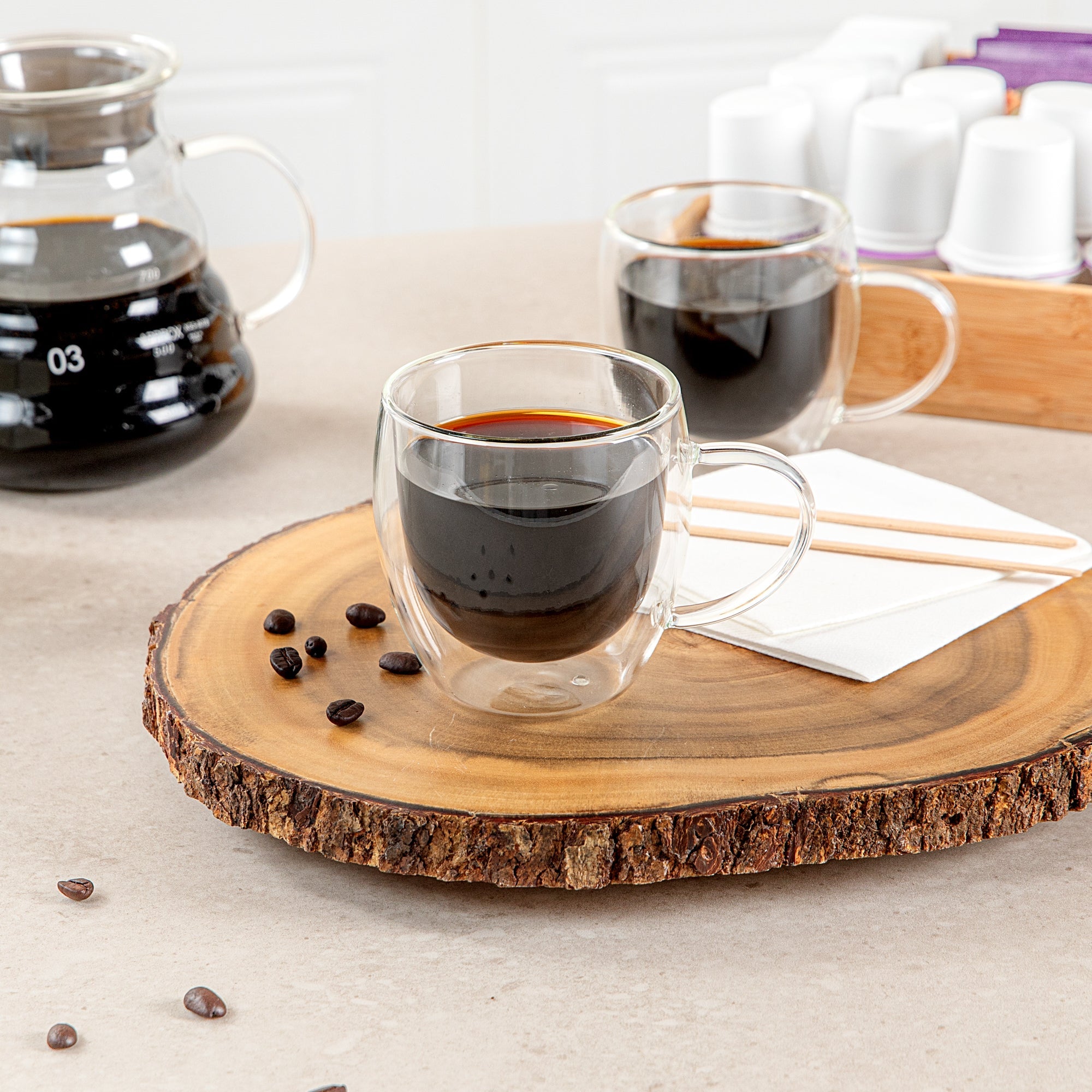 Forma Professional 8 oz Glass Coffee Cup - Double Wall, Borosilicate, with Handle - 3'' x 3'' x 3 1/2'' - 2 count box
