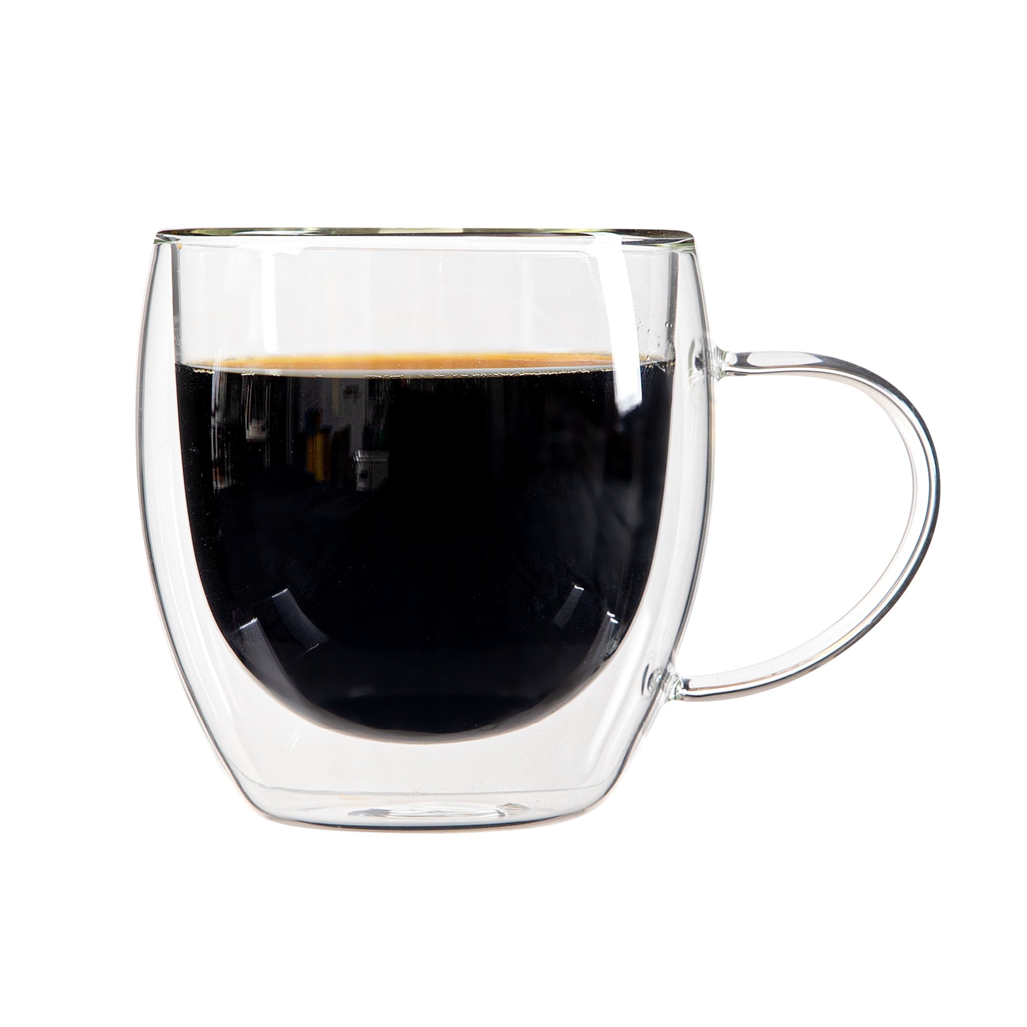 Forma Professional 8 oz Glass Coffee Cup - Double Wall, Borosilicate, with Handle - 3'' x 3'' x 3 1/2'' - 12 count box