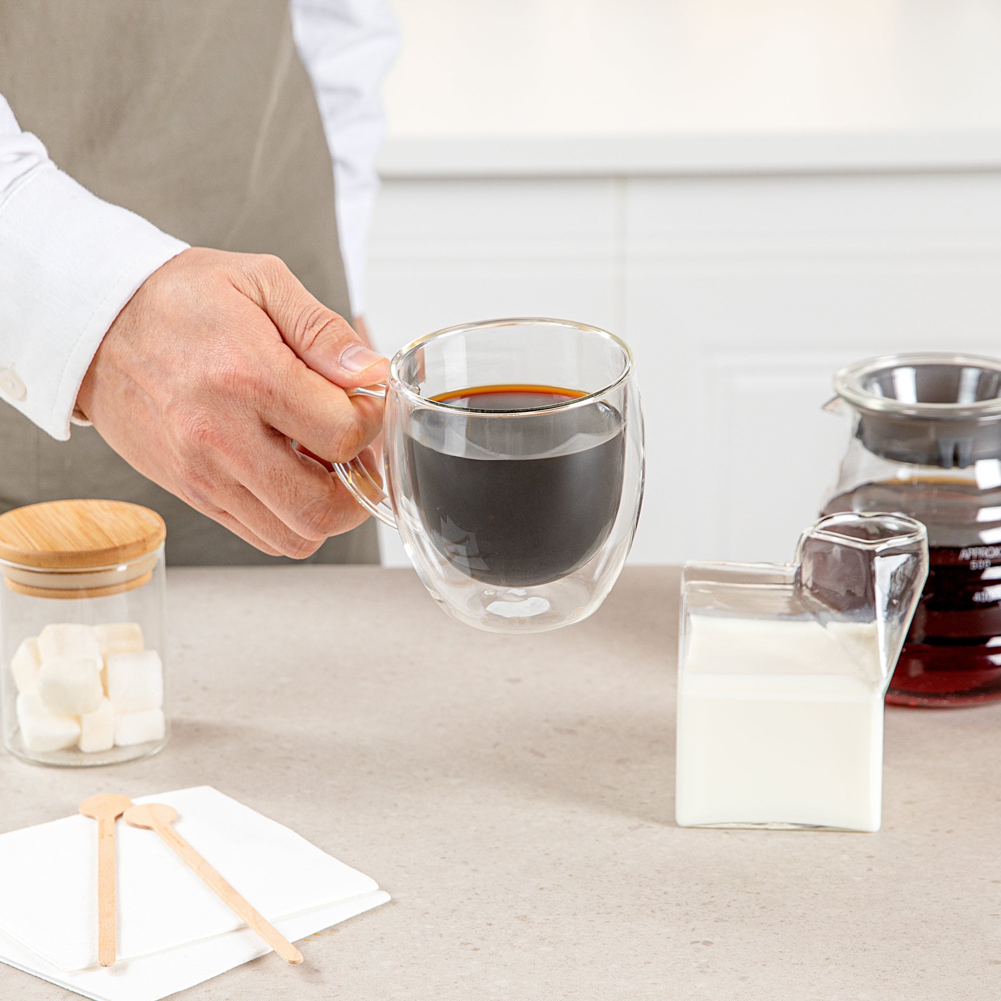 Forma Professional 8 oz Glass Coffee Cup - Double Wall, Borosilicate, with Handle - 3'' x 3'' x 3 1/2'' - 12 count box