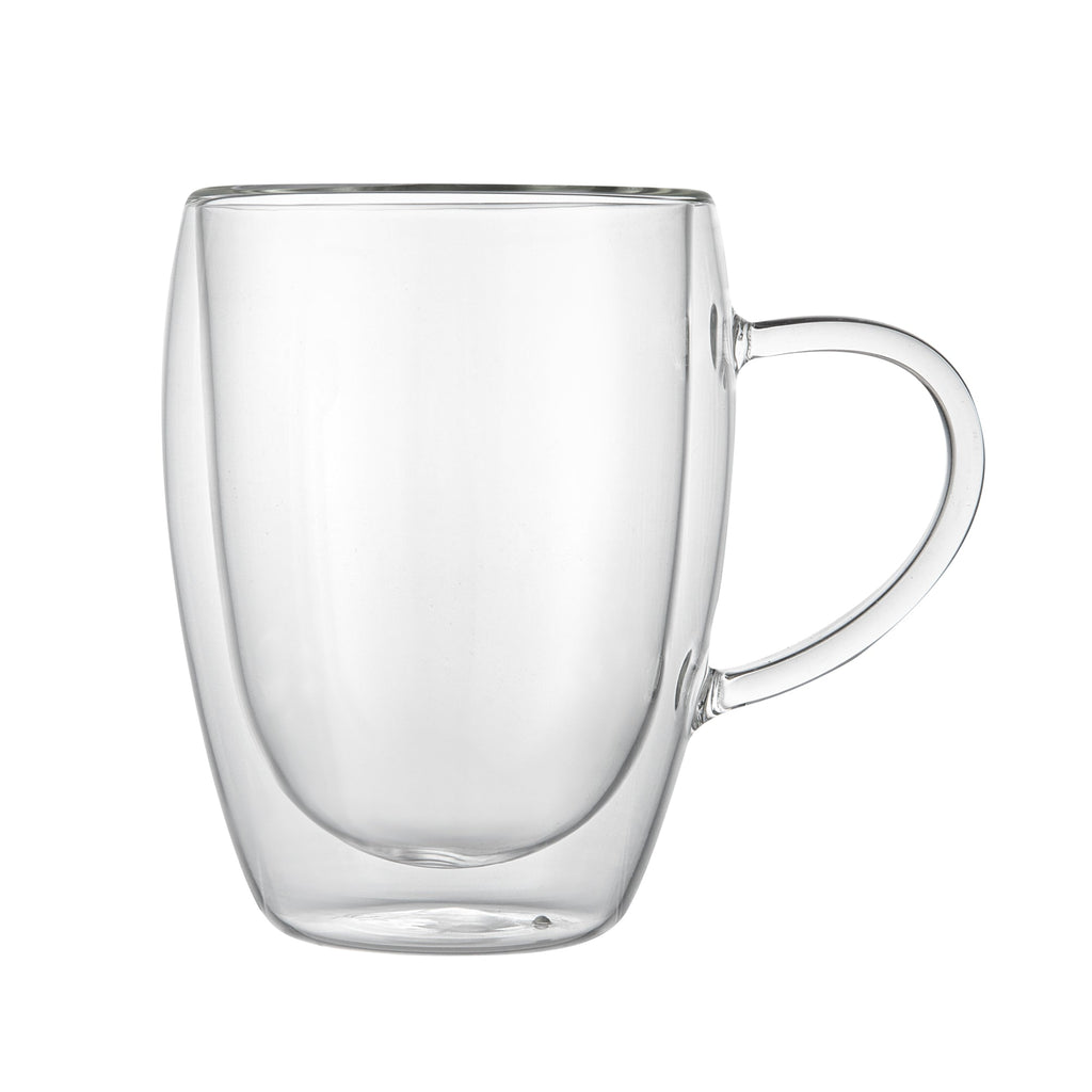 Forma Professional 12 oz Glass Coffee Cup - Double Wall, Borosilicate, with Handle - 3'' x 3'' x 4 1/2'' - 12 count box