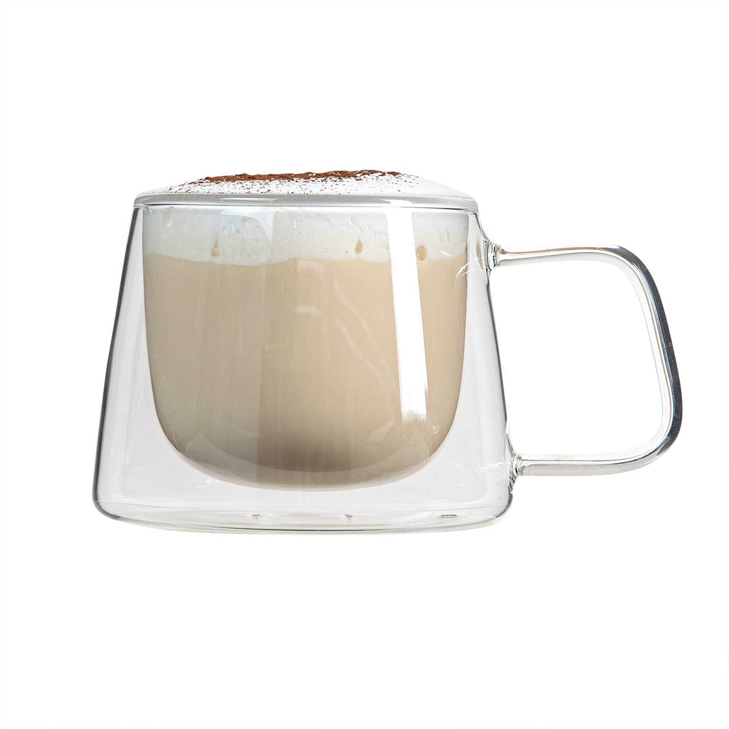 Forma Professional 7 oz Glass Coffee Mug - Double Wall, Borosilicate, with Handle - 3" x 3" x 2 3/4" - 2 count box