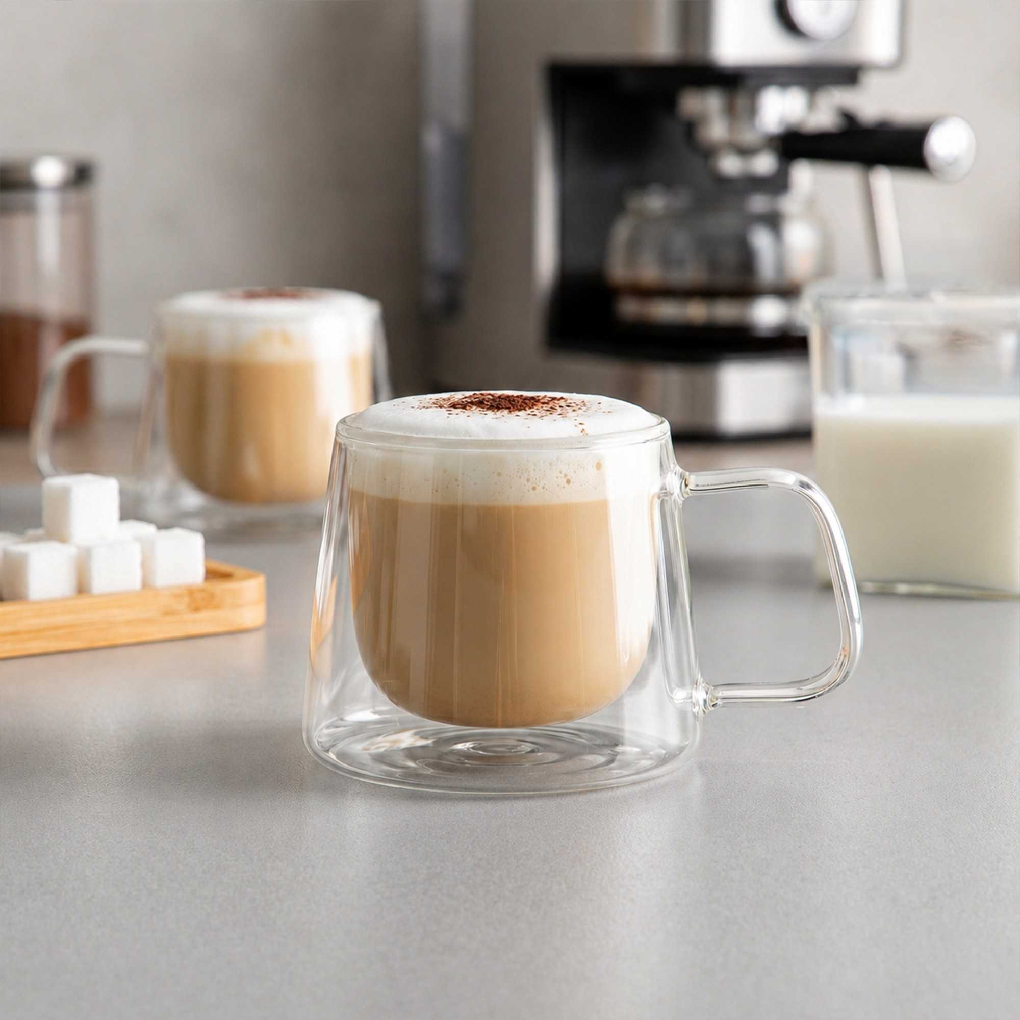 Forma Professional 7 oz Glass Coffee Mug - Double Wall, Borosilicate, with Handle - 3" x 3" x 2 3/4" - 12 count box
