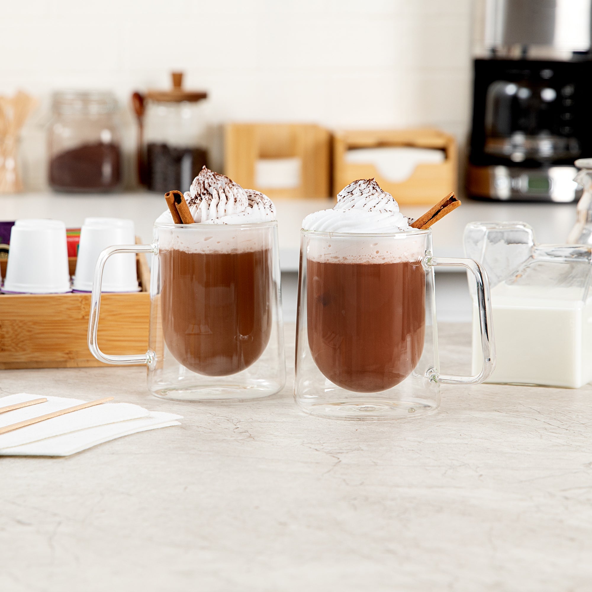 Forma Professional 10 oz Glass Coffee Mug - Double Wall, Borosilicate, with Handle - 3'' x 3'' x 4 1/4'' - 2 count box