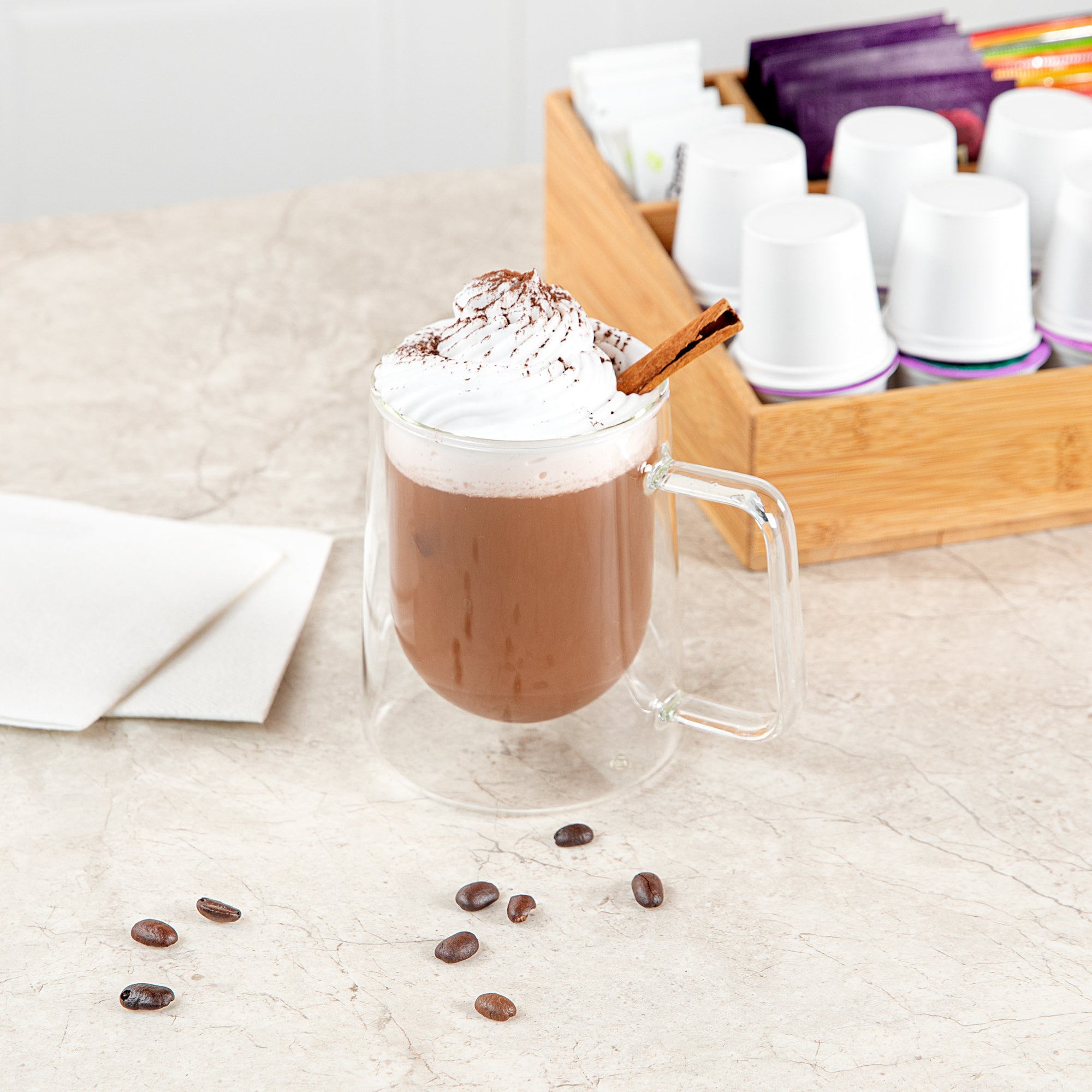 Forma Professional 10 oz Glass Coffee Mug - Double Wall, Borosilicate, with Handle - 3'' x 3'' x 4 1/4'' - 12 count box