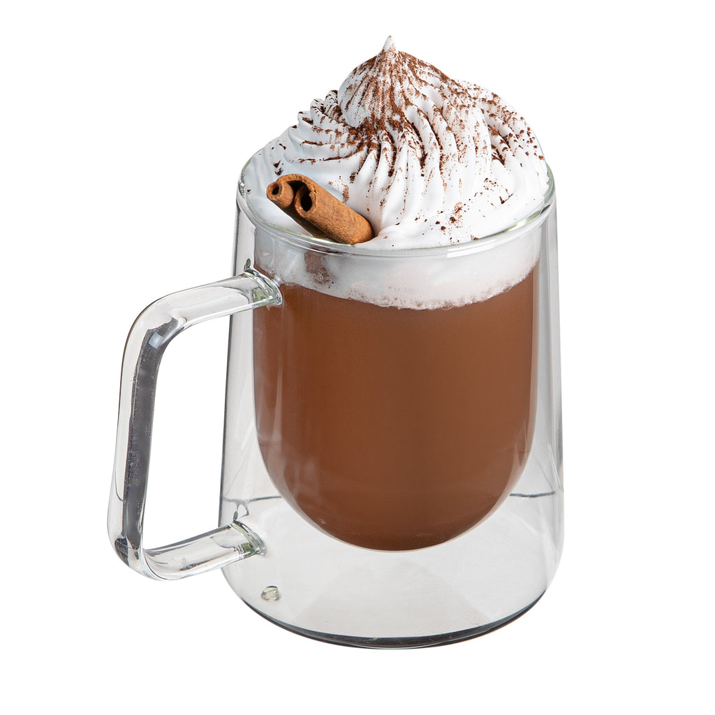 Forma Professional 10 oz Glass Coffee Mug - Double Wall, Borosilicate, with Handle - 3'' x 3'' x 4 1/4'' - 12 count box