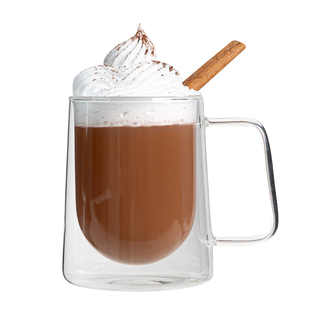 Forma Professional 10 oz Glass Coffee Mug - Double Wall, Borosilicate, with Handle - 3'' x 3'' x 4 1/4'' - 12 count box