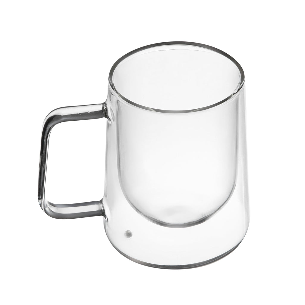 Forma Professional 10 oz Glass Coffee Mug - Double Wall, Borosilicate, with Handle - 3'' x 3'' x 4 1/4'' - 12 count box