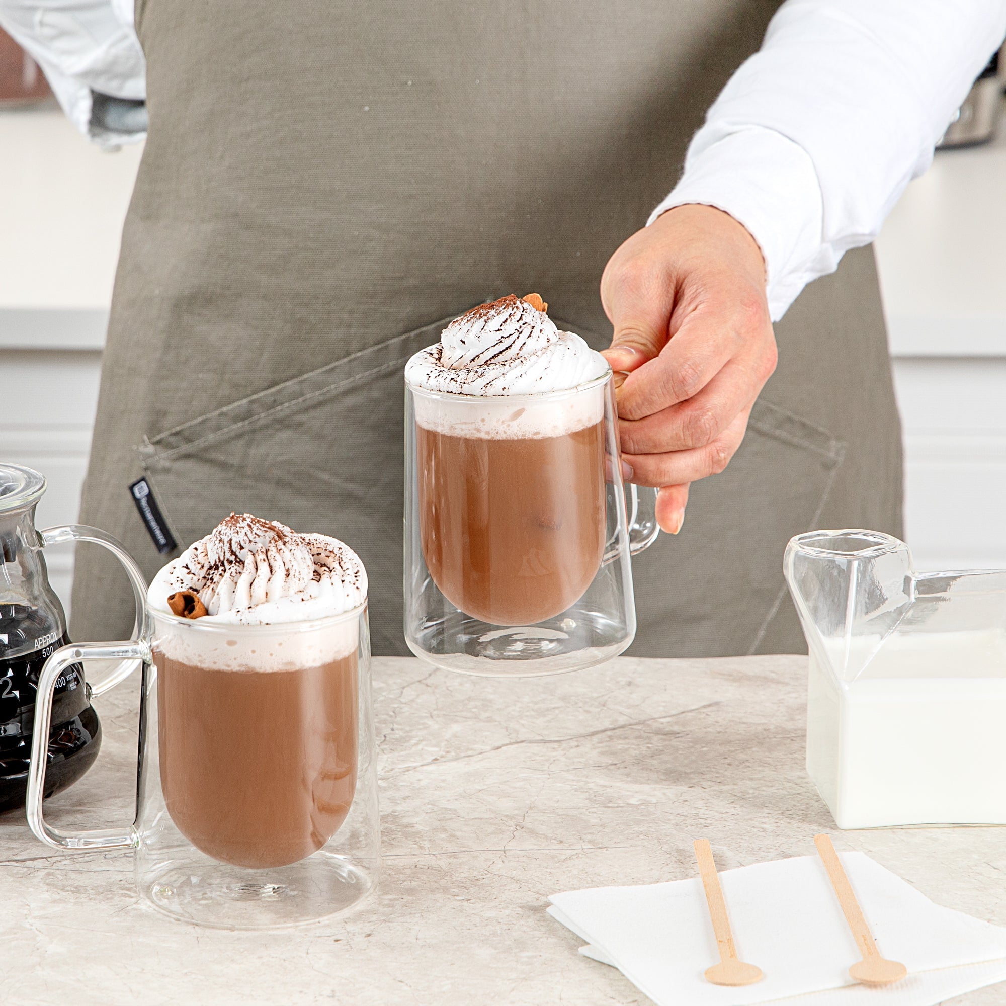 Forma Professional 10 oz Glass Coffee Mug - Double Wall, Borosilicate, with Handle - 3'' x 3'' x 4 1/4'' - 12 count box