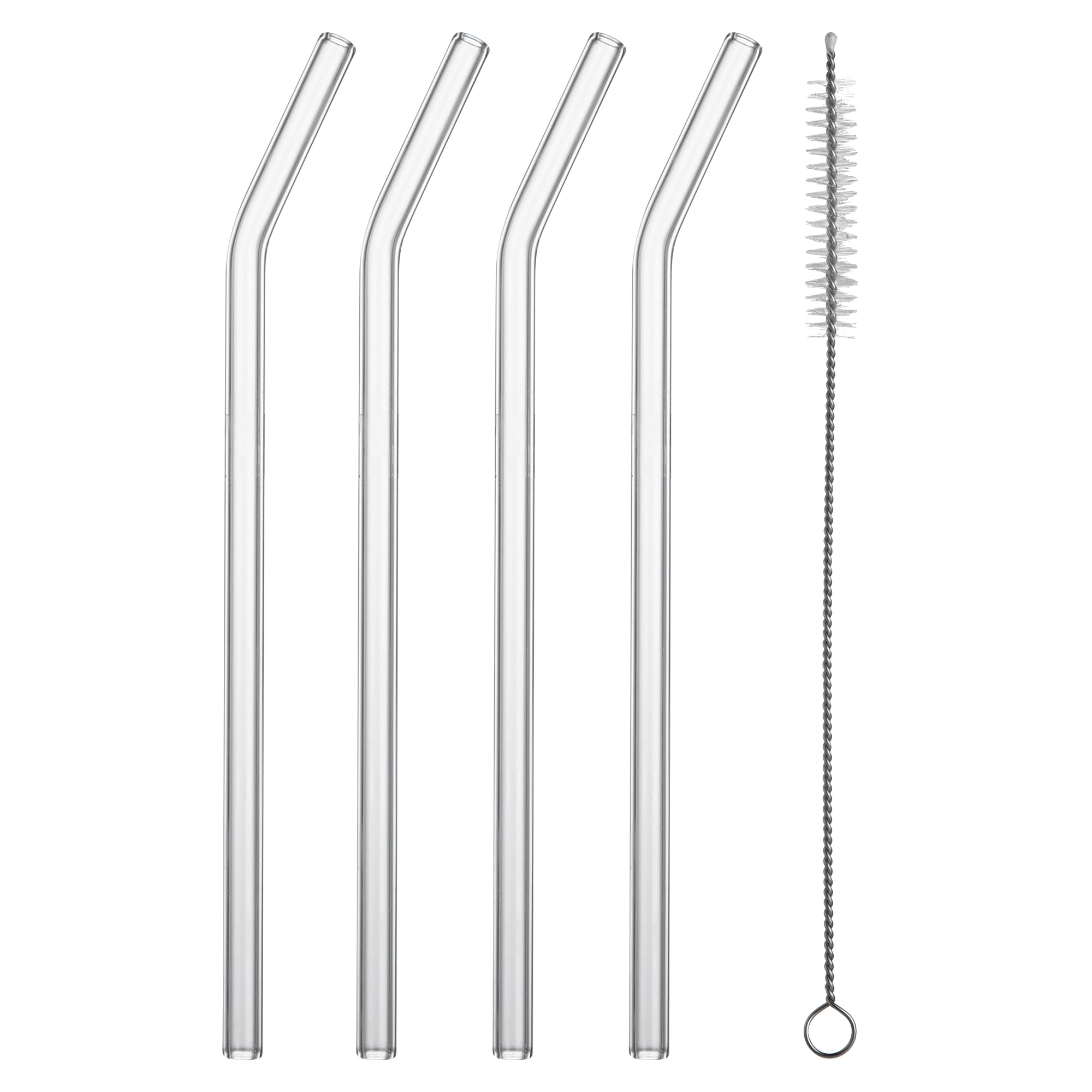 Forma Professional Clear Bent Glass Straw - Borosilicate, with Brush - 7 3/4'' - 10 count box