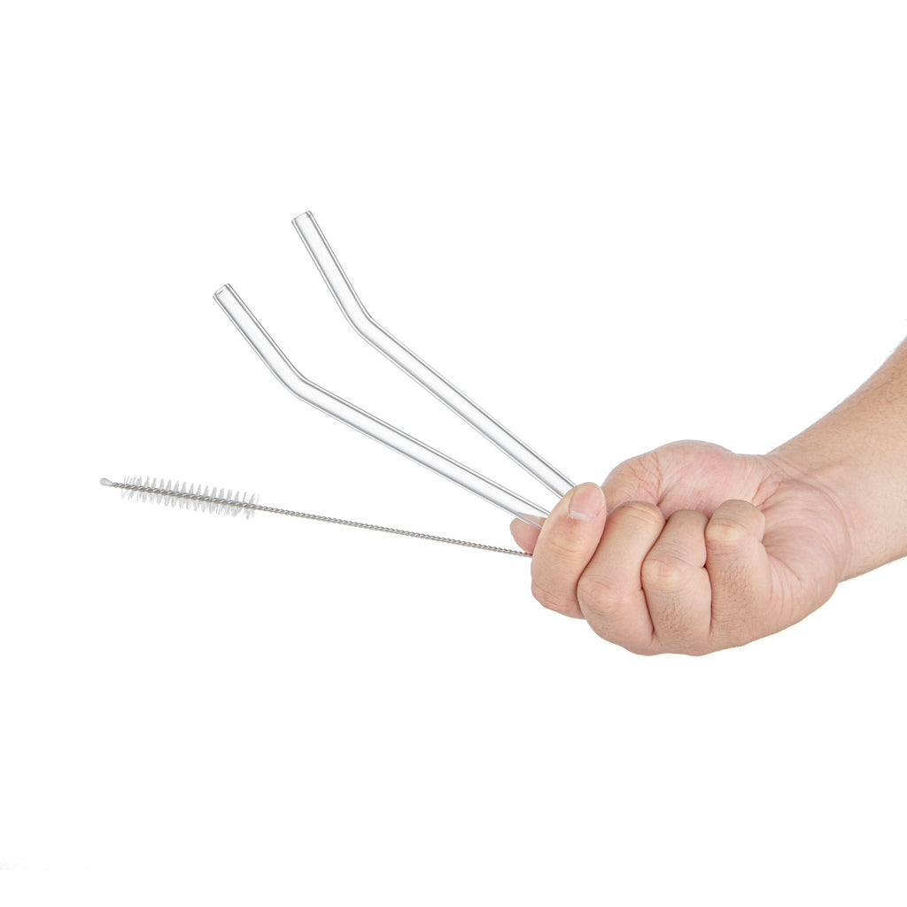 Forma Professional Clear Bent Glass Straw - Borosilicate, with Brush - 7 3/4'' - 10 count box