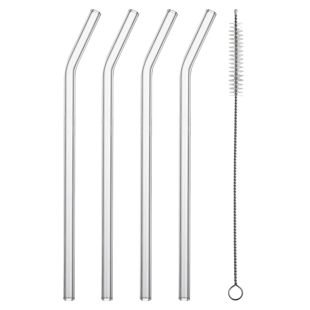 Forma Professional Clear Bent Glass Straw - Borosilicate, with Brush - 7 3/4'' - 100 count box