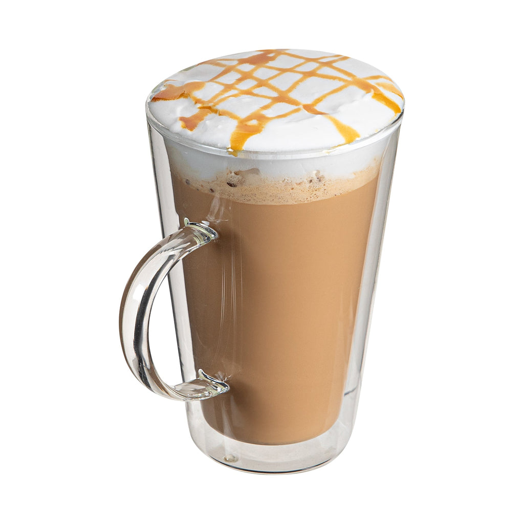 Forma Professional 14 oz Glass Mug - Double Wall, Borosilicate, with Handle - 3 3/4" x 3 3/4" x 5 1/2" - 2 count box