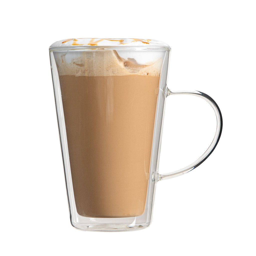 Forma Professional 14 oz Glass Mug - Double Wall, Borosilicate, with Handle - 3 3/4" x 3 3/4" x 5 1/2" - 12 count box