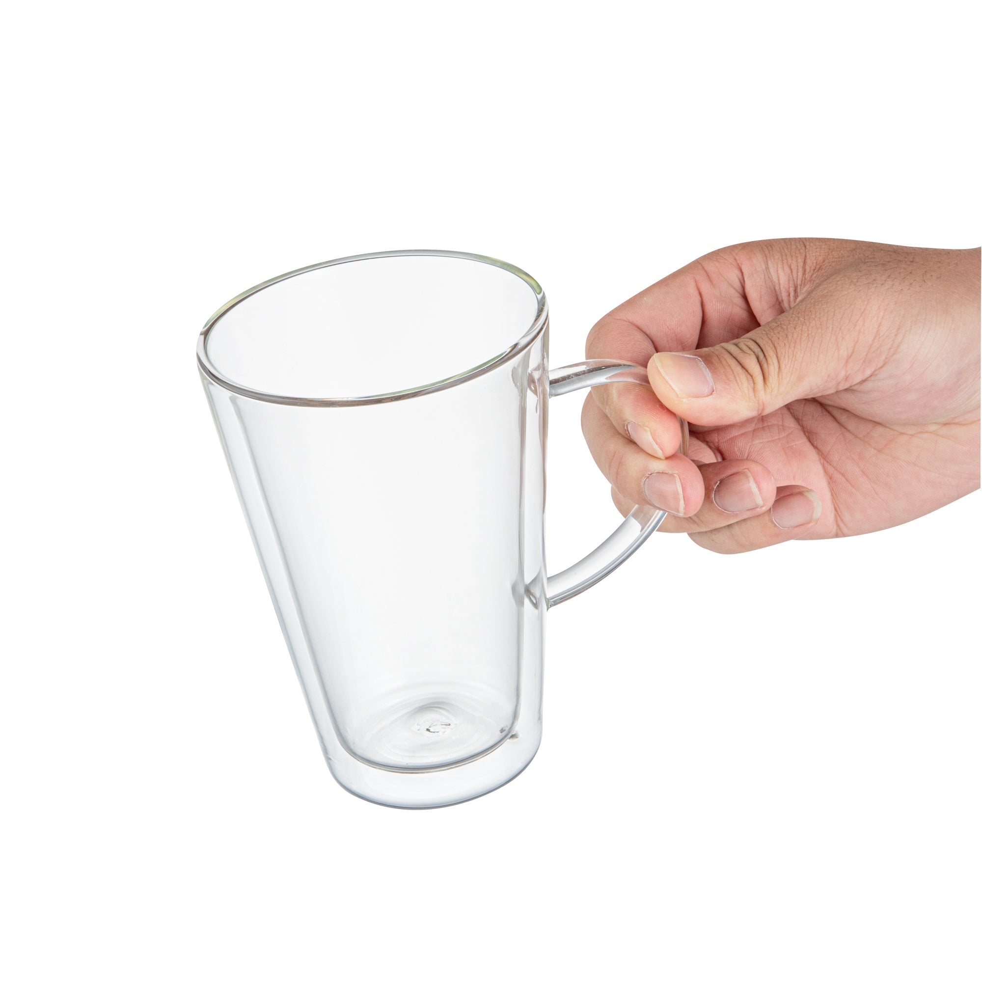 Forma Professional 14 oz Glass Mug - Double Wall, Borosilicate, with Handle - 3 3/4" x 3 3/4" x 5 1/2" - 12 count box