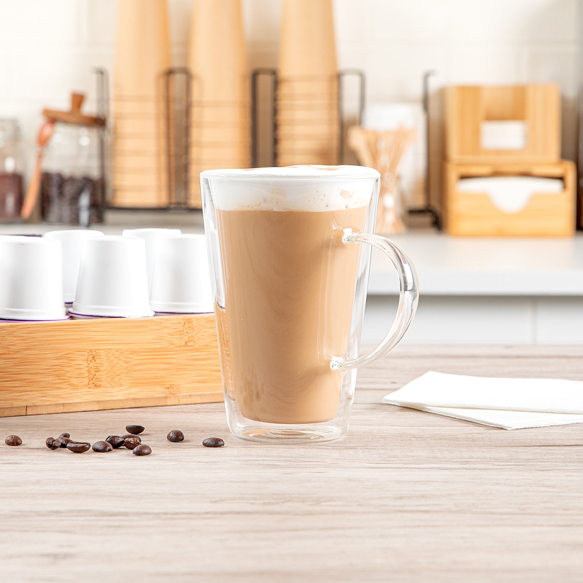 Forma Professional 14 oz Glass Mug - Double Wall, Borosilicate, with Handle - 3 3/4" x 3 3/4" x 5 1/2" - 12 count box