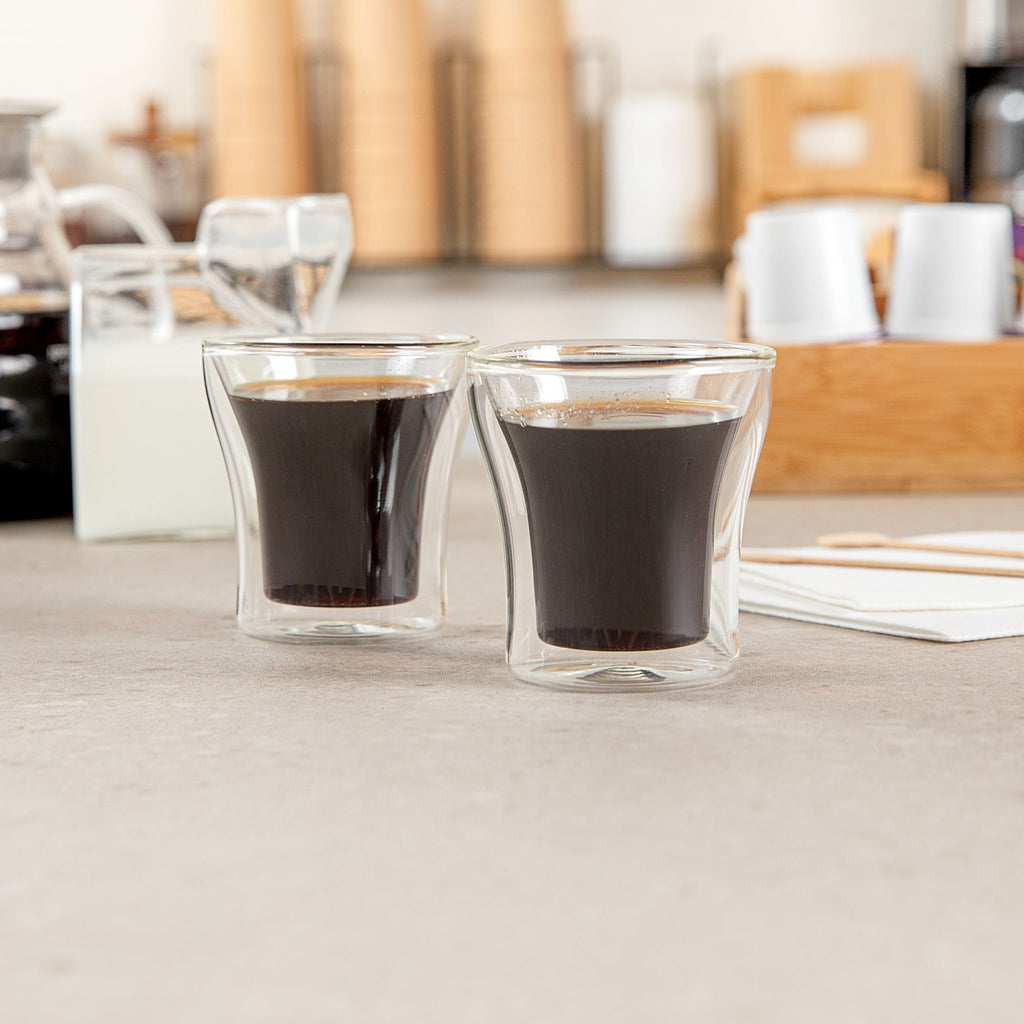 Forma Professional 3 oz Shot Glass / Espresso Cup - Double Wall, Borosilicate - 2 3/4'' x 2 3/4'' x 2 3/4'' - 2 count box
