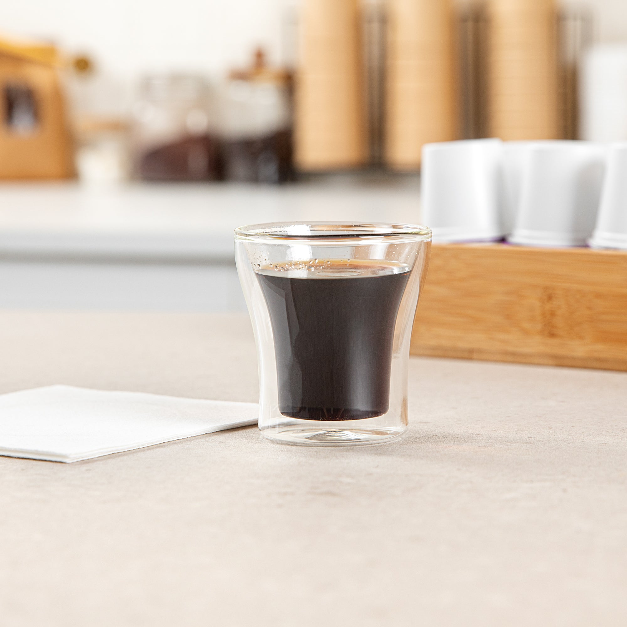 Forma Professional 3 oz Shot Glass / Espresso Cup - Double Wall, Borosilicate - 2 3/4'' x 2 3/4'' x 2 3/4'' - 12 count box