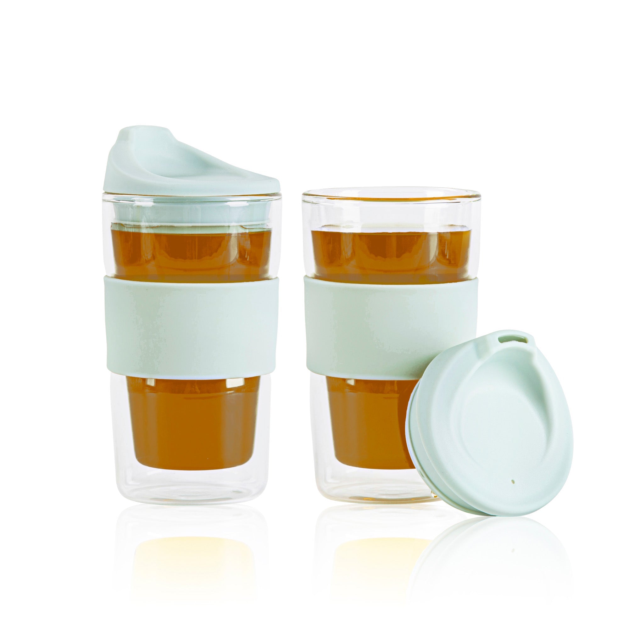 Forma Professional 12 oz Glass Travel Mug - Double Wall, Borosilicate, with Mint Green Lid and Sleeve - 1 count box