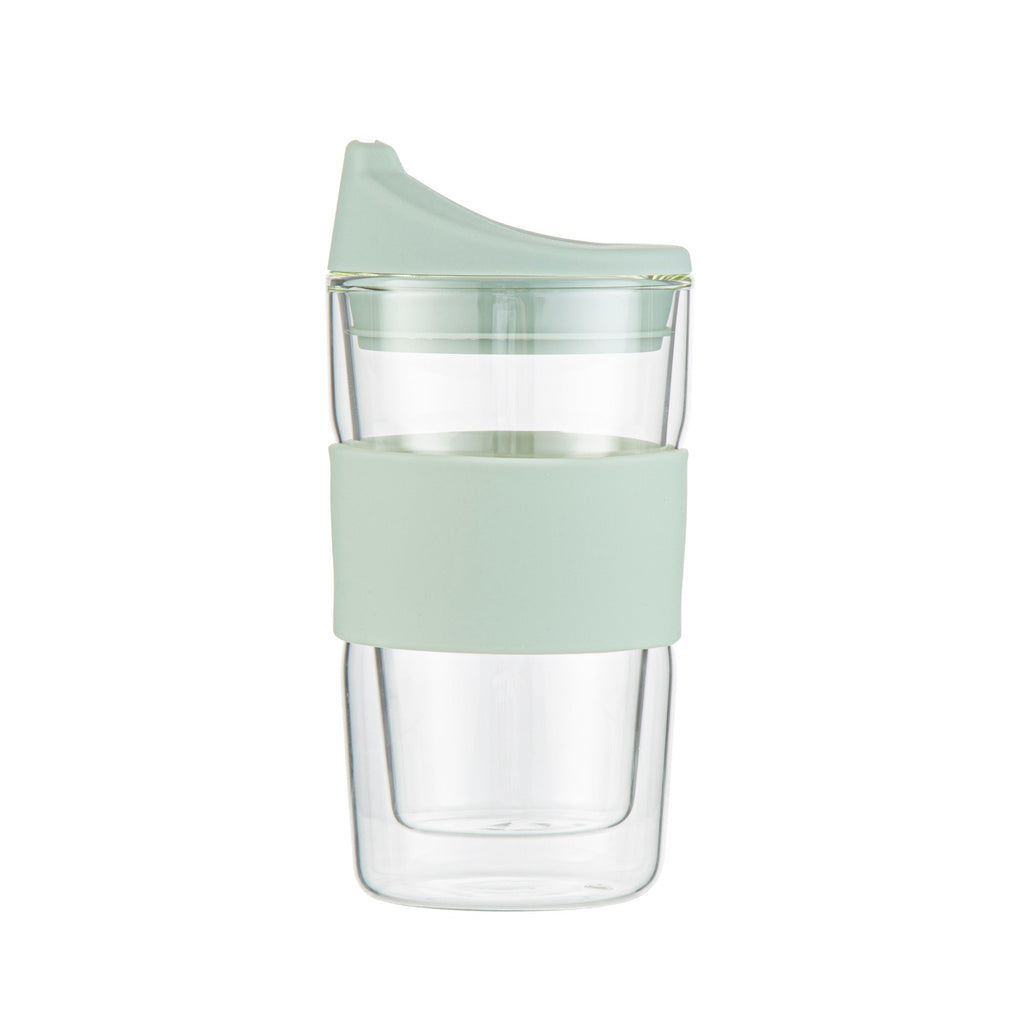 Forma Professional 12 oz Glass Travel Mug - Double Wall, Borosilicate, with Mint Green Lid and Sleeve - 1 count box