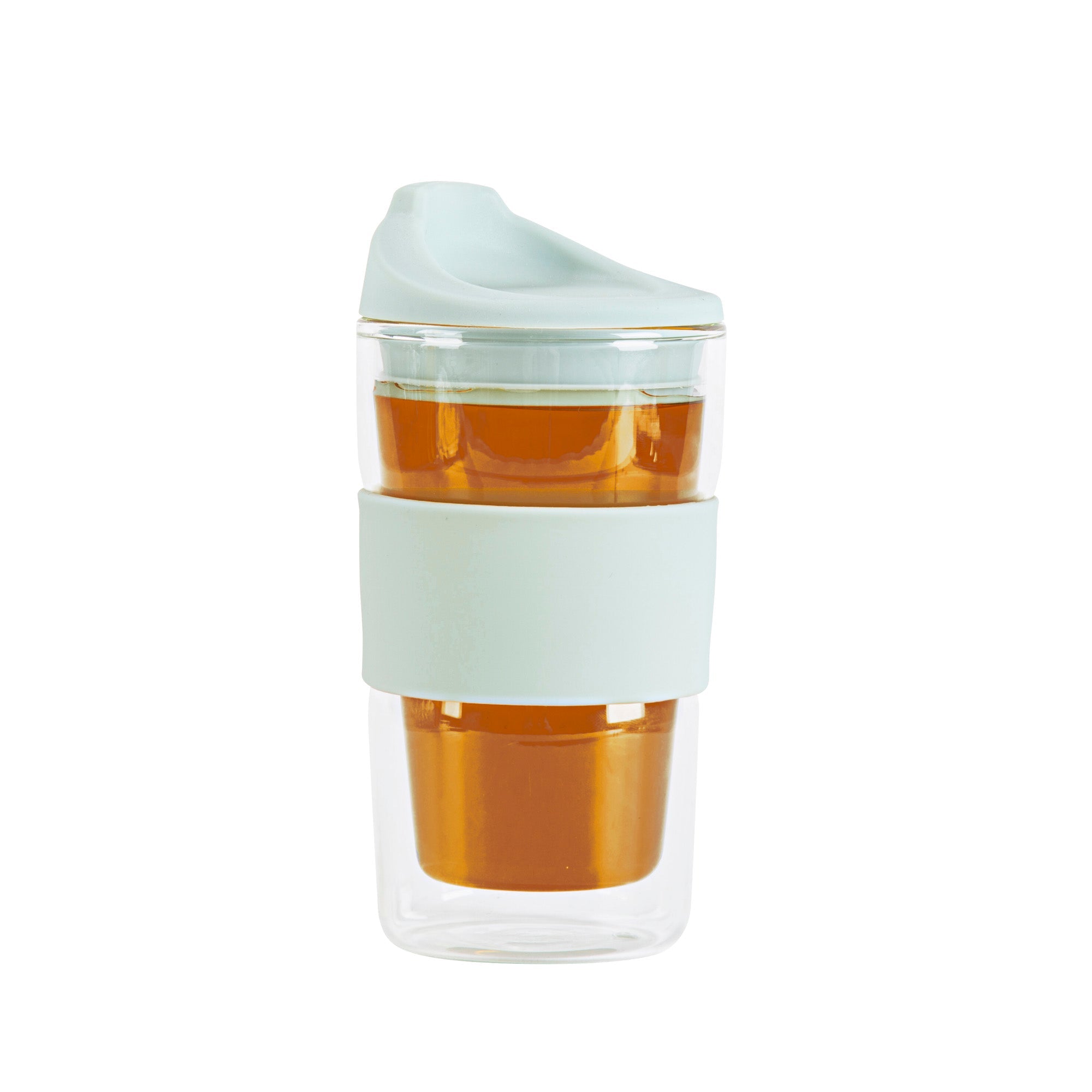 Forma Professional 12 oz Glass Travel Mug - Double Wall, Borosilicate, with Mint Green Lid and Sleeve - 10 count box