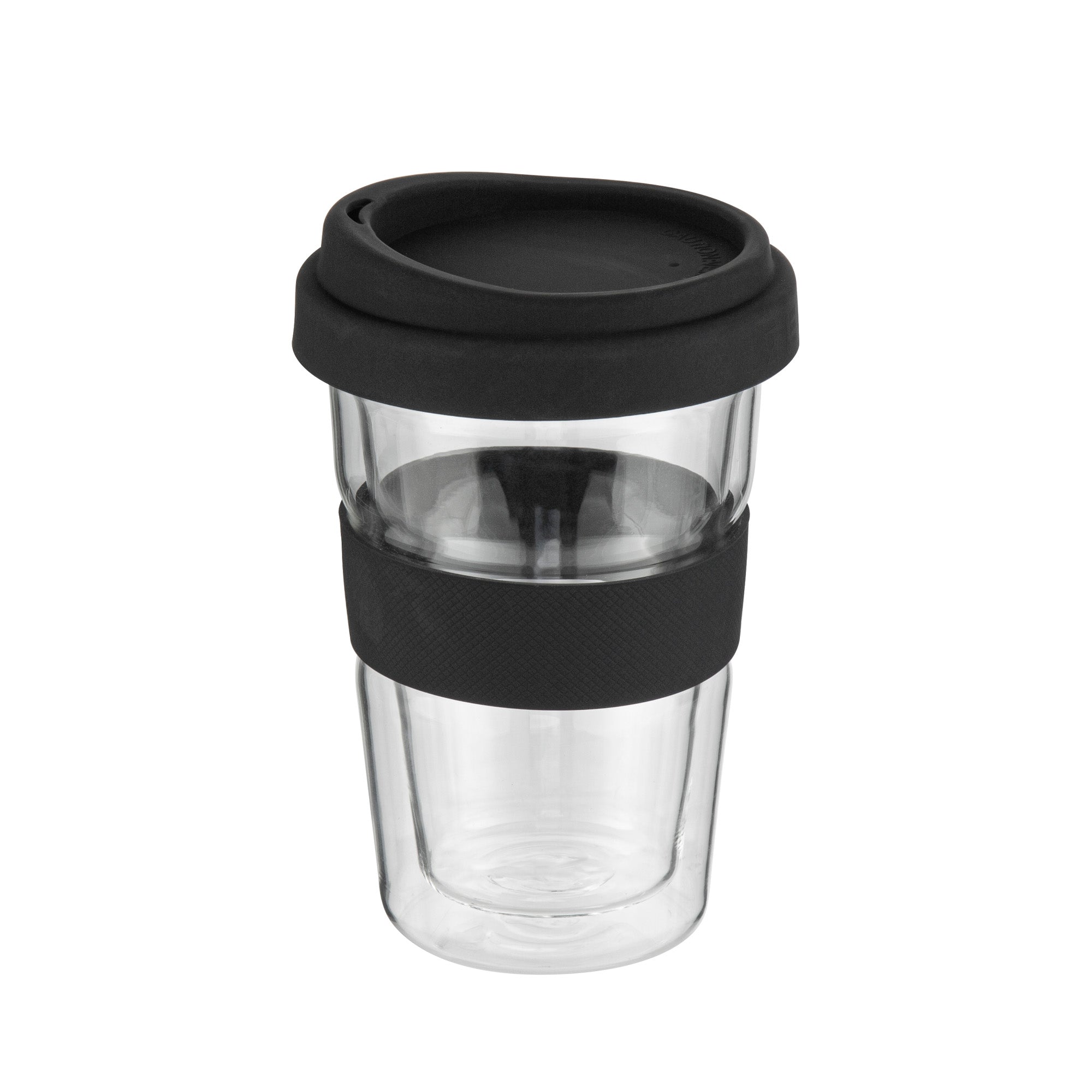 Forma Professional 14 oz Glass Travel Mug - Double Wall, Borosilicate, with Black Lid and Sleeve - 1 count box