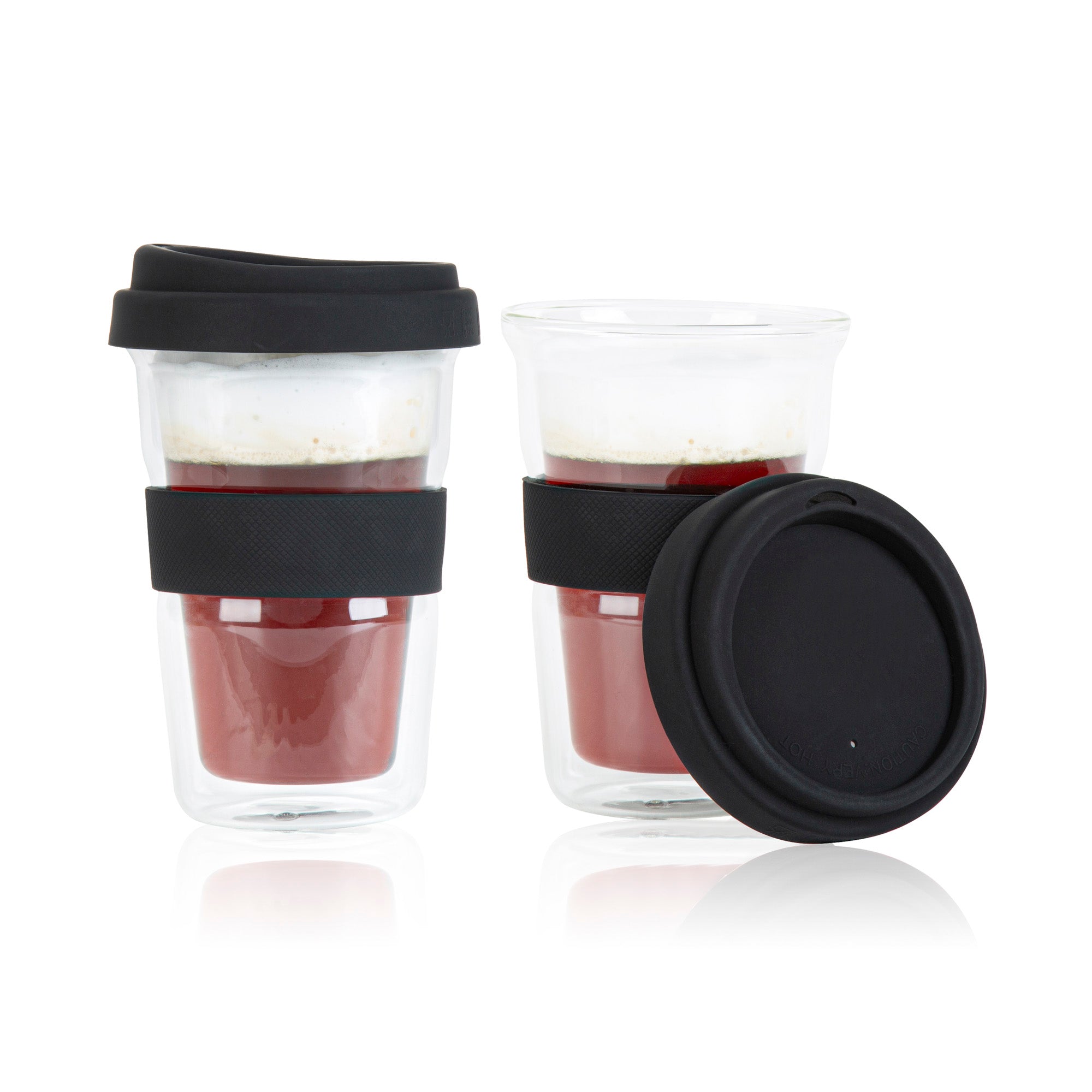 Forma Professional 14 oz Glass Travel Mug - Double Wall, Borosilicate, with Black Lid and Sleeve - 1 count box