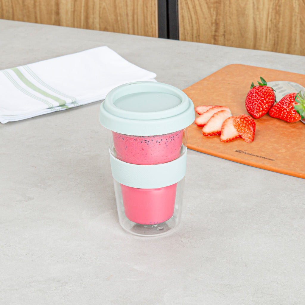Forma Professional 14 oz Glass Travel Mug - Double Wall, Borosilicate, with Mint Green Lid and Sleeve - 1 count box
