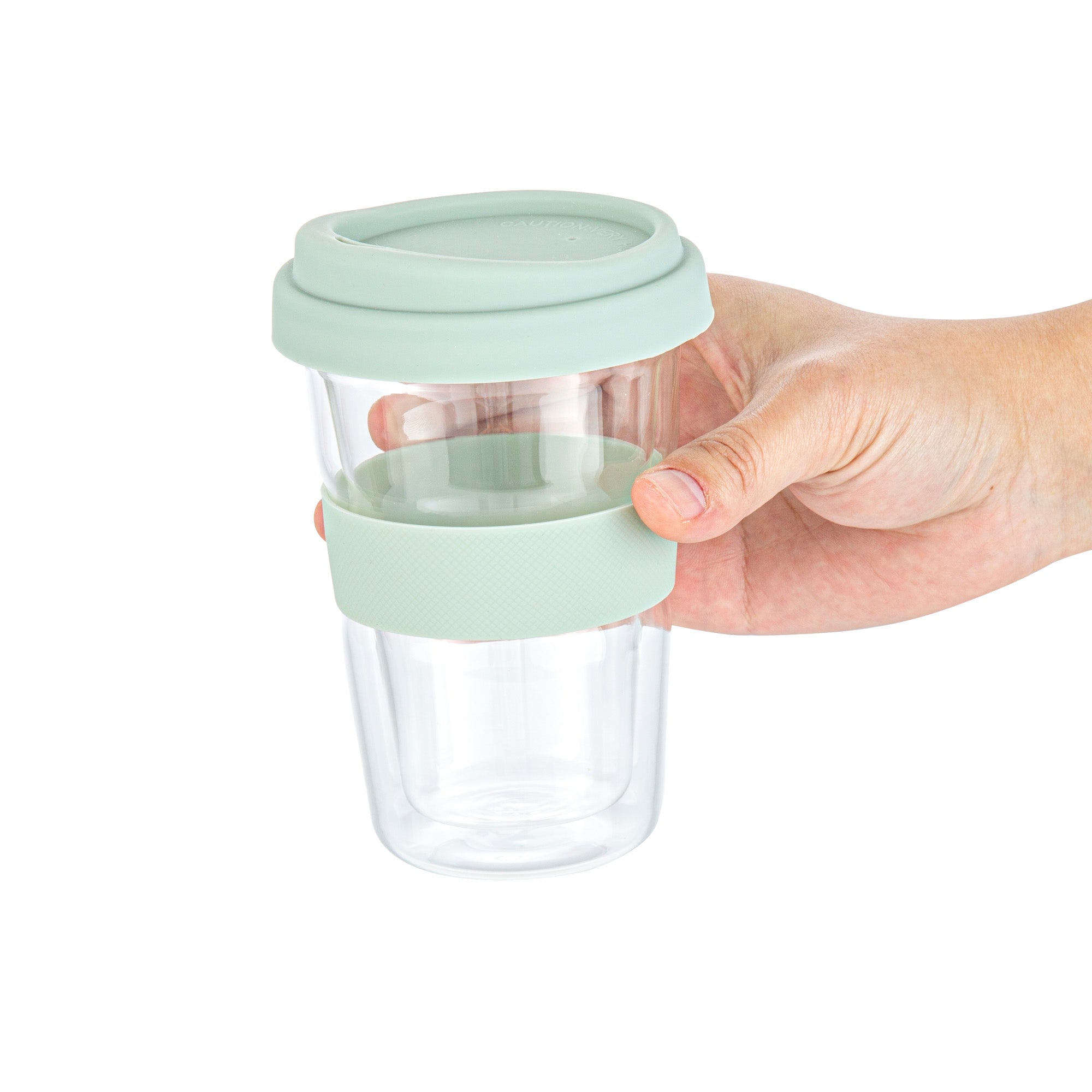 Forma Professional 14 oz Glass Travel Mug - Double Wall, Borosilicate, with Mint Green Lid and Sleeve - 1 count box