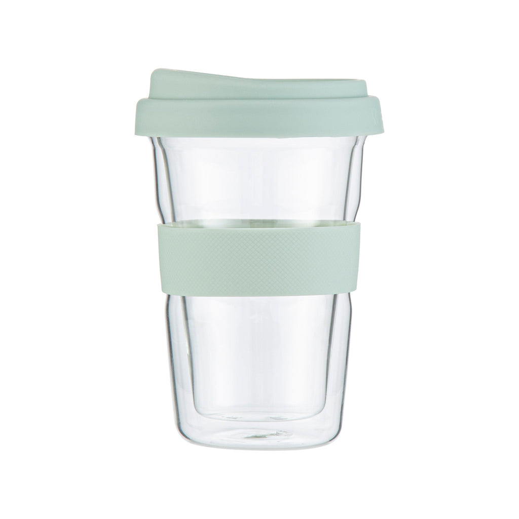 Forma Professional 14 oz Glass Travel Mug - Double Wall, Borosilicate, with Mint Green Lid and Sleeve - 1 count box