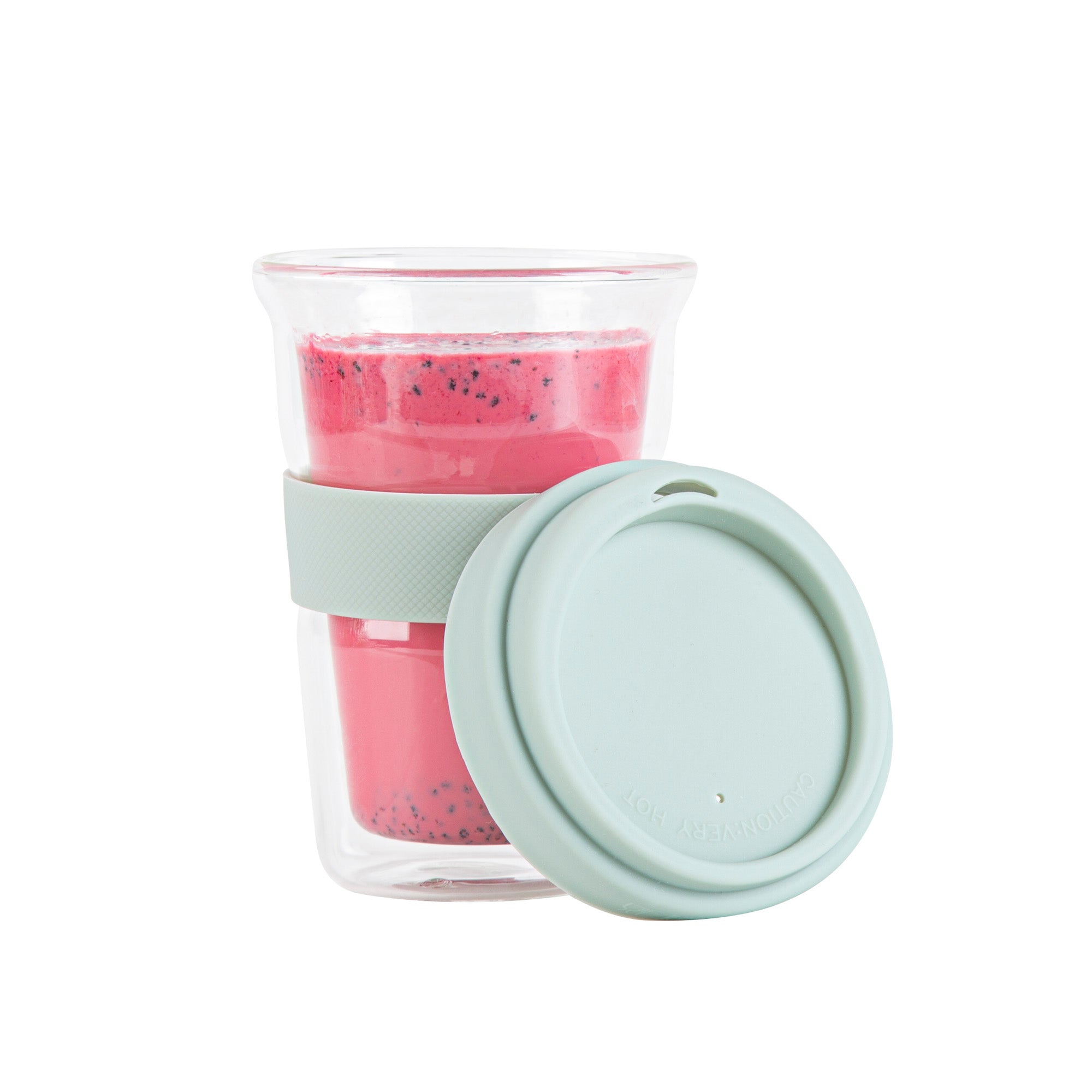 Forma Professional 14 oz Glass Travel Mug - Double Wall, Borosilicate, with Mint Green Lid and Sleeve - 10 count box