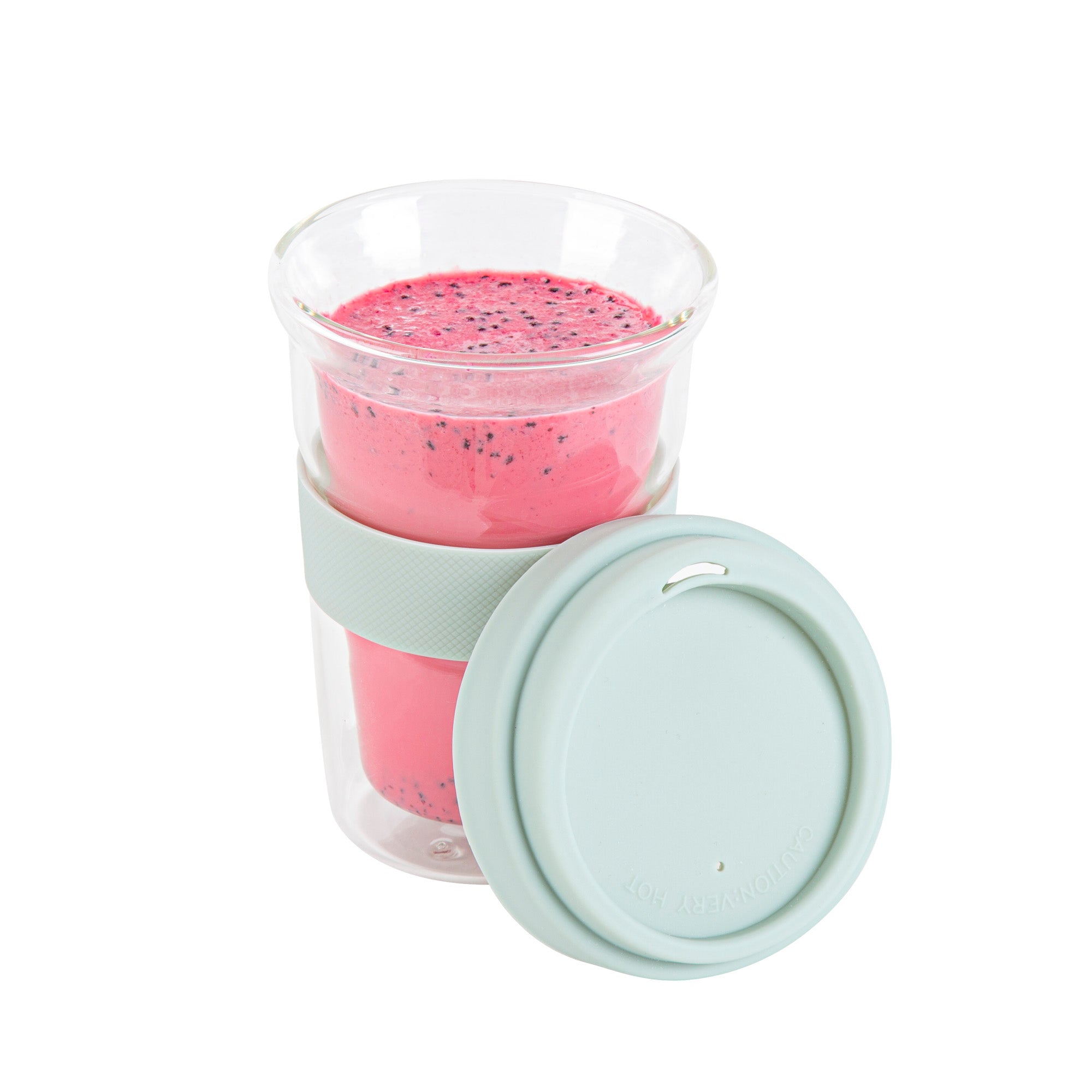 Forma Professional 14 oz Glass Travel Mug - Double Wall, Borosilicate, with Mint Green Lid and Sleeve - 10 count box